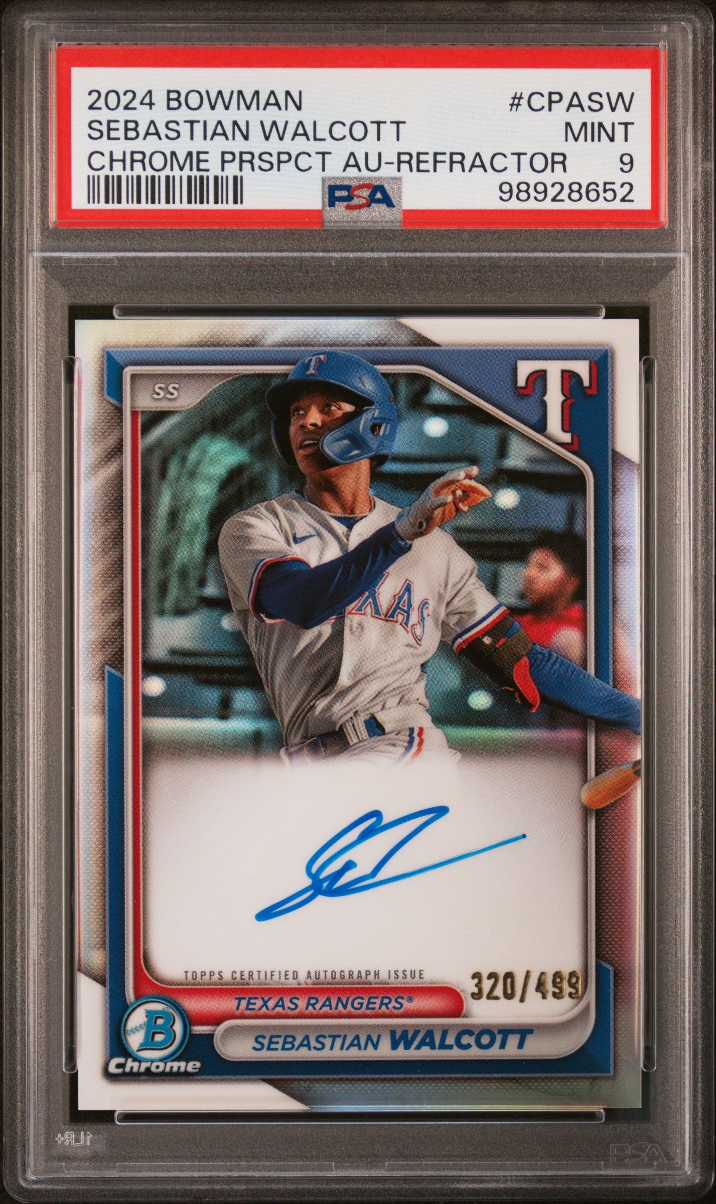 2024 Bowman Chrome Prospect Autographs #CPASW Sebastian Walcott Refractor PSA 9
