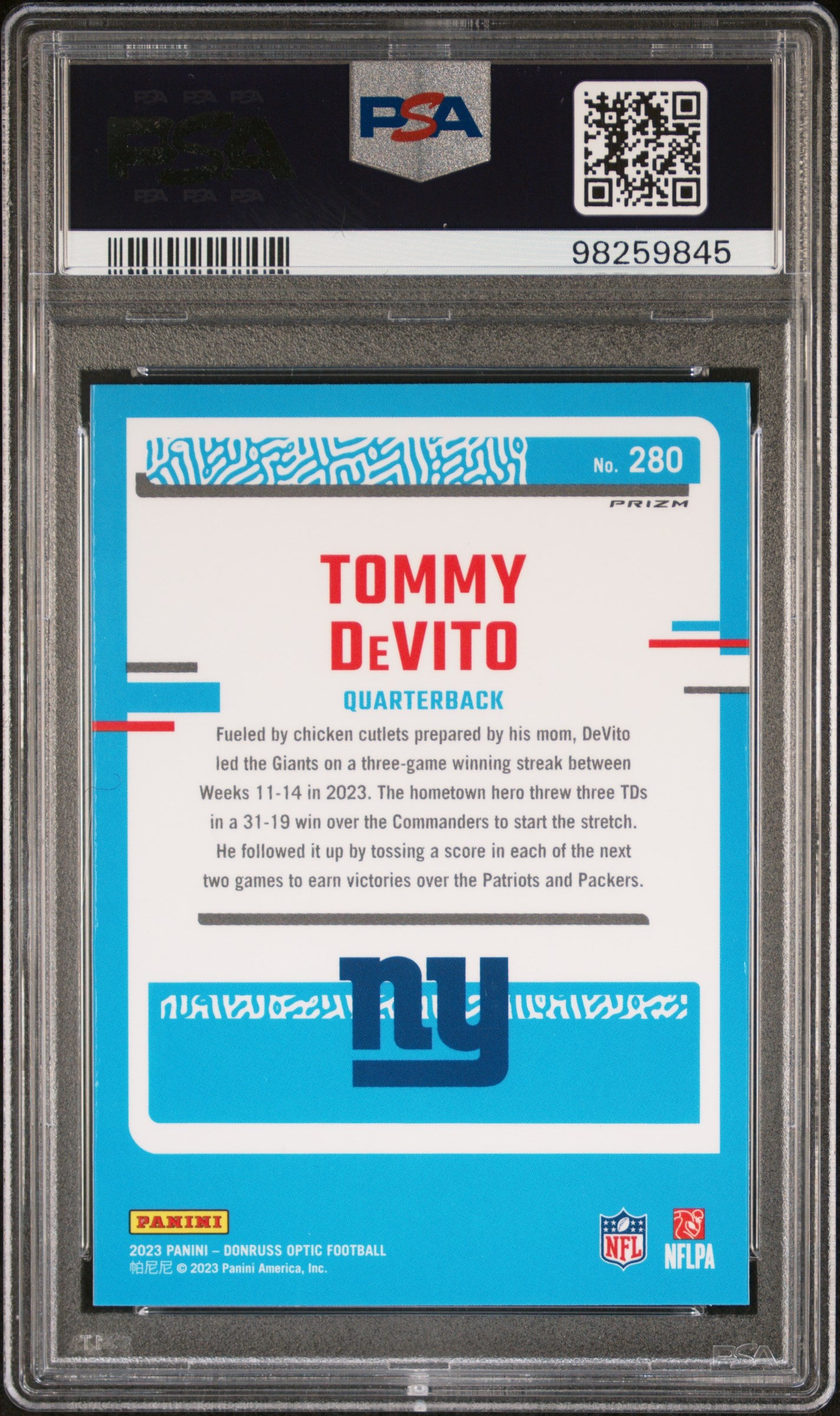 2023 Panini Donruss Optic #280 Tommy Devito Green Velocity PSA 10