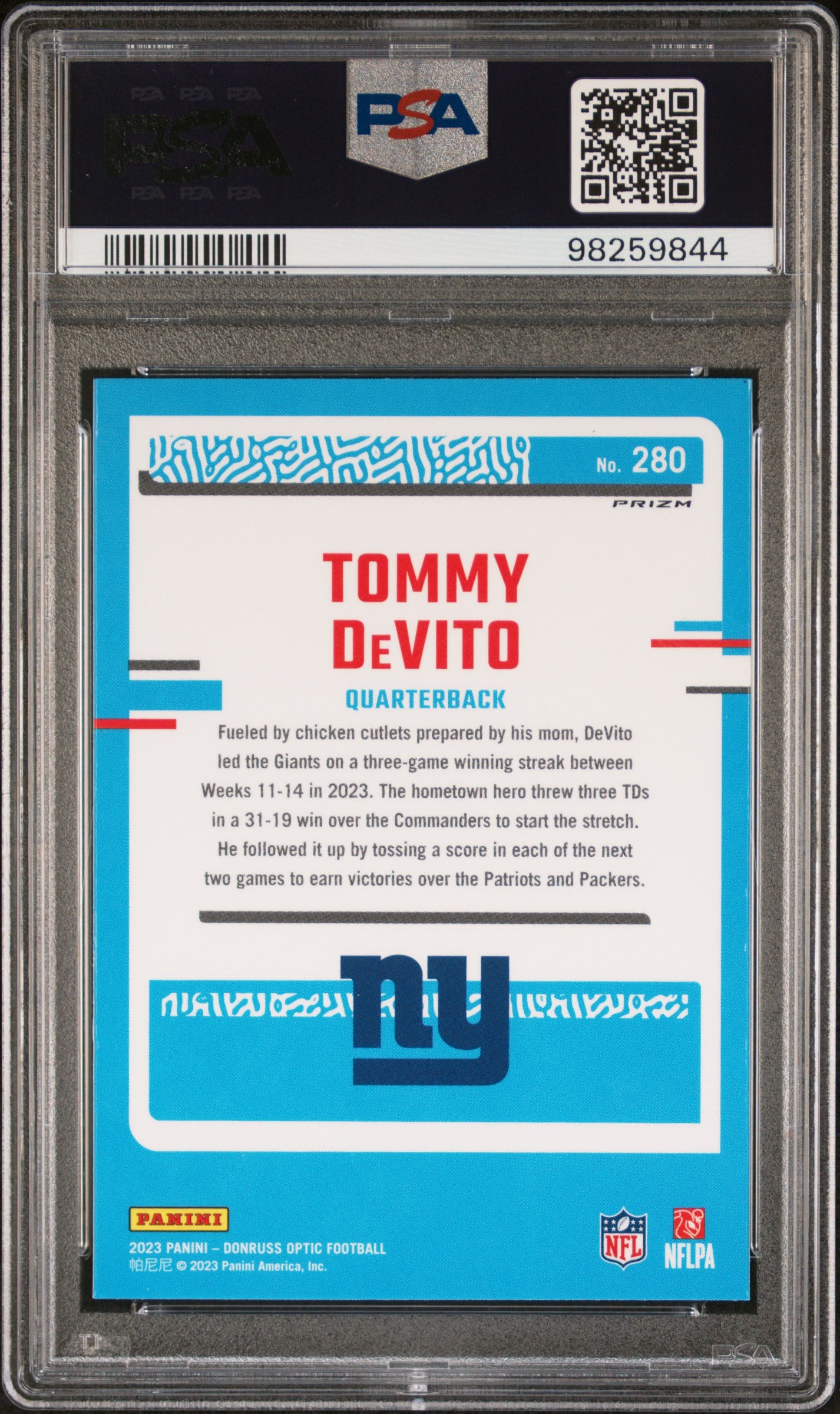 2023 Panini Donruss Optic #280 Tommy Devito Green Hyper PSA 10