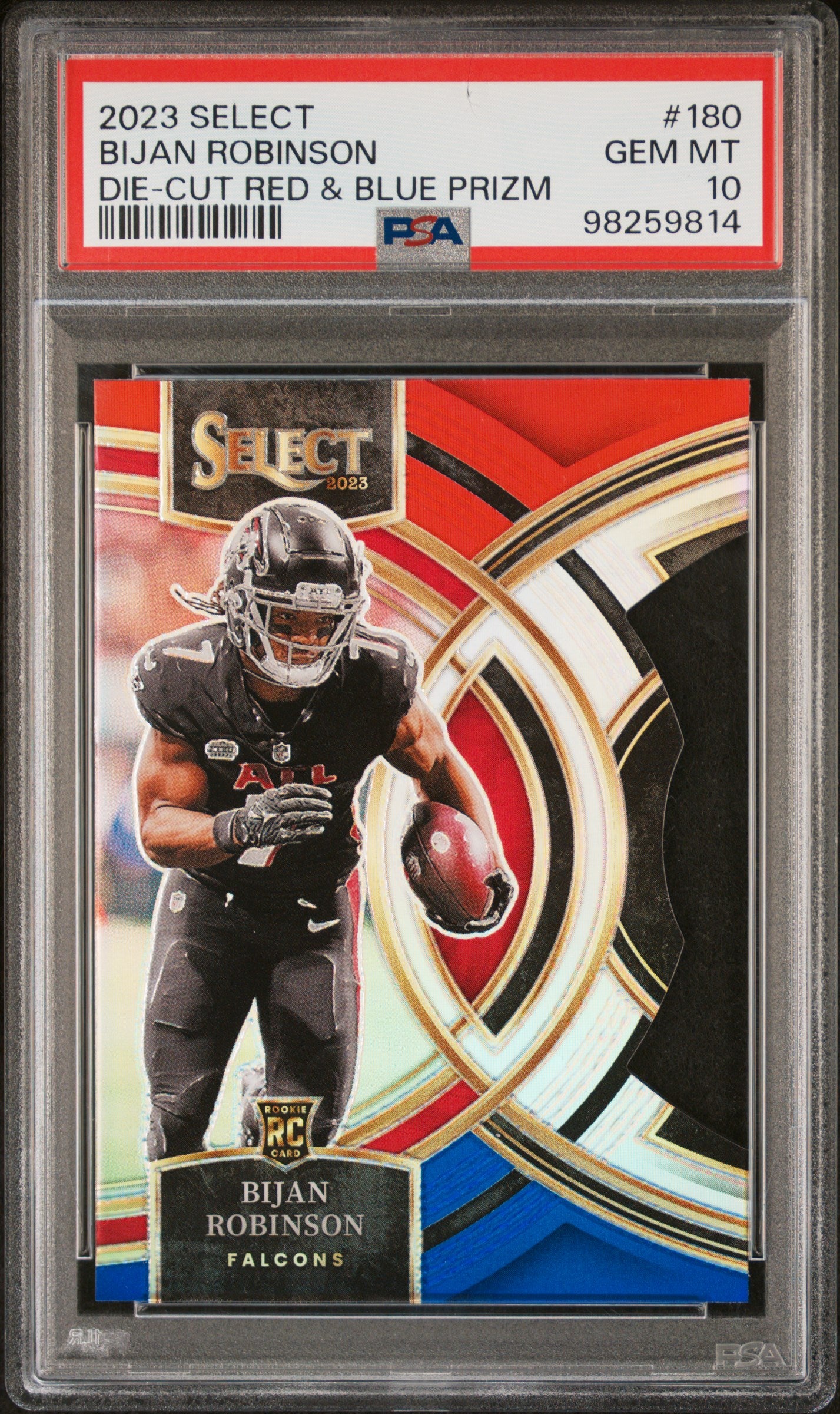 2023 Panini Select #180 Bijan Robinson Die-Cut Red & Blue Prizm PSA 10