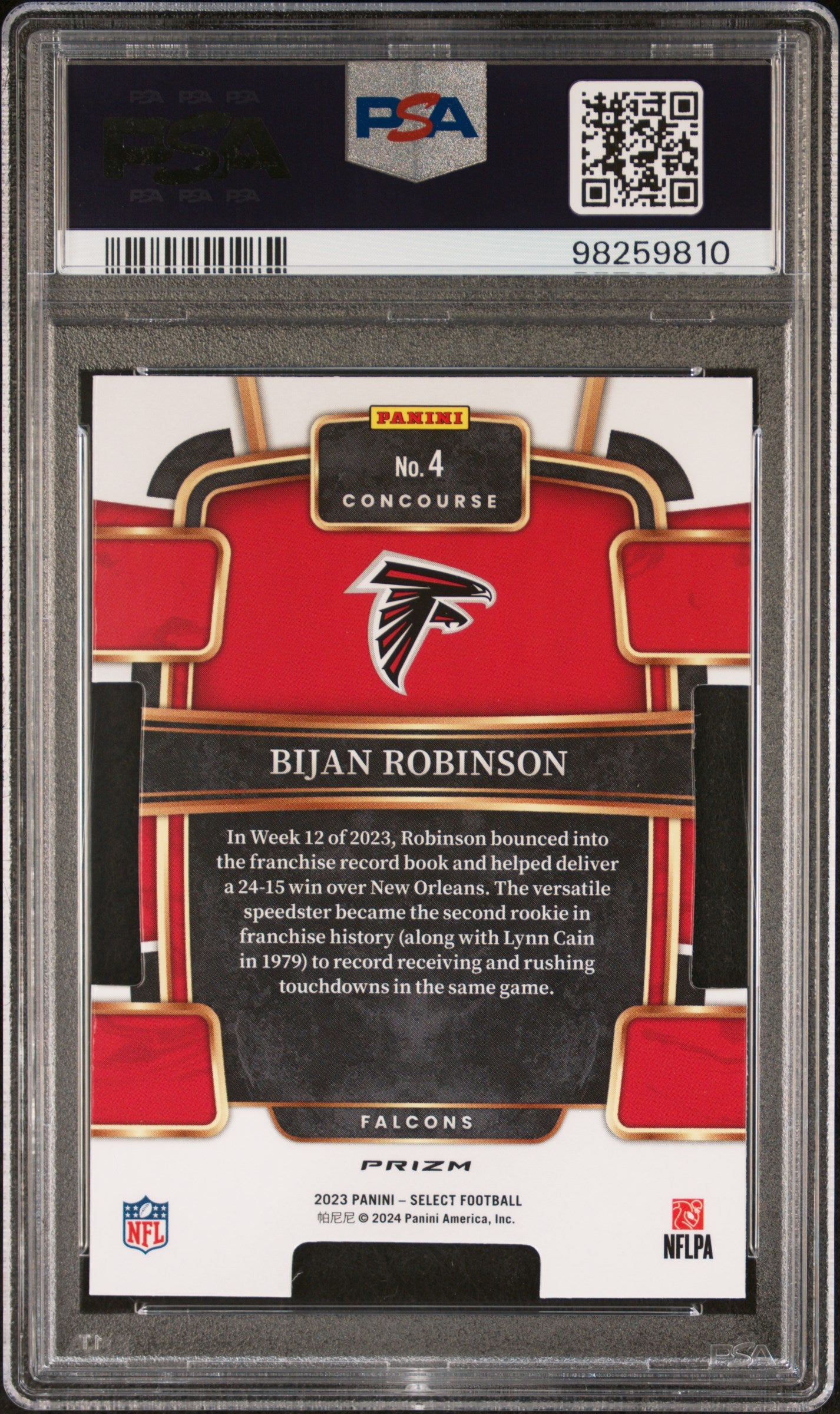 2023 Panini Select #4 Bijan Robinson Die-Cut Red & Blue Prizm PSA 10