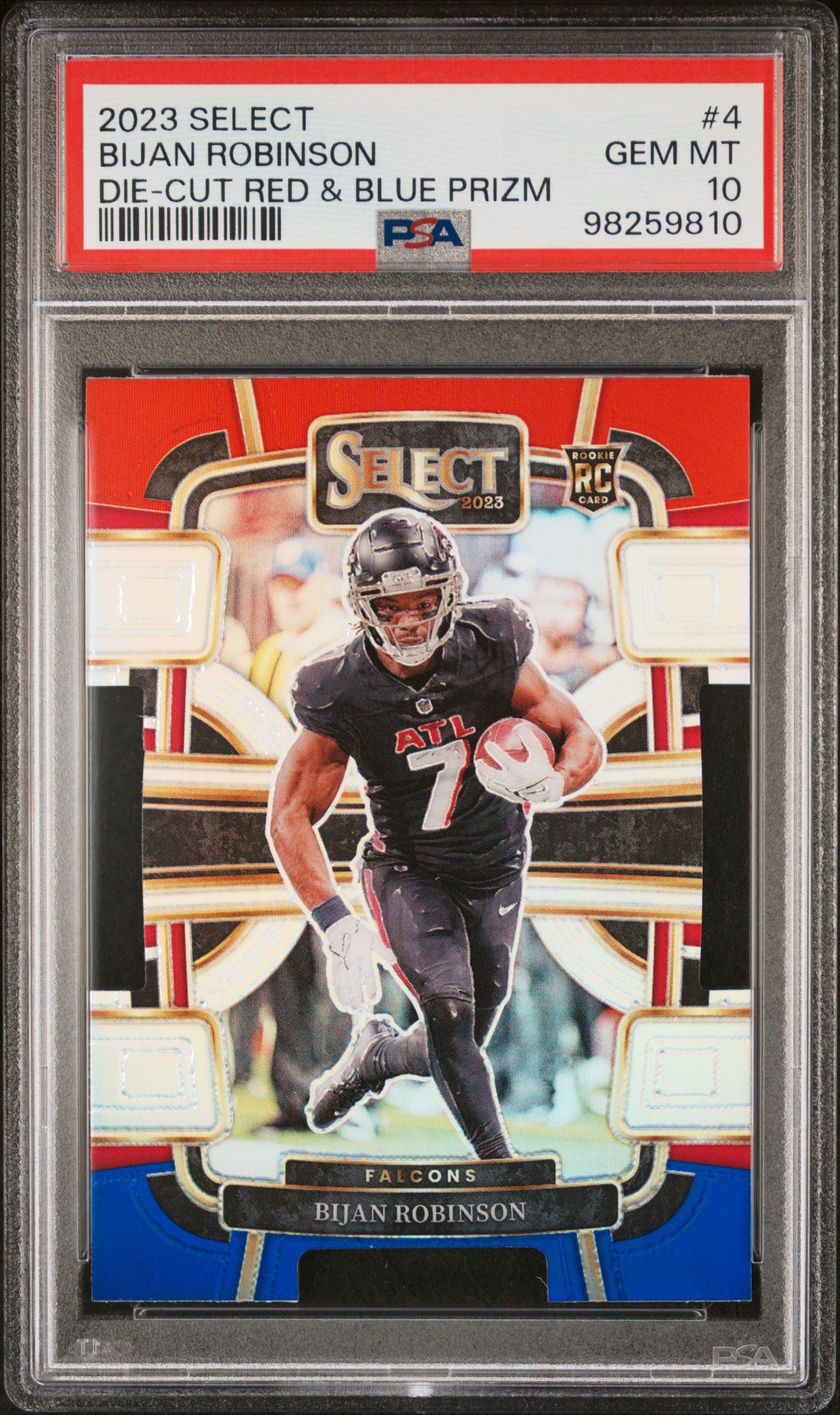 2023 Panini Select #4 Bijan Robinson Die-Cut Red & Blue Prizm PSA 10