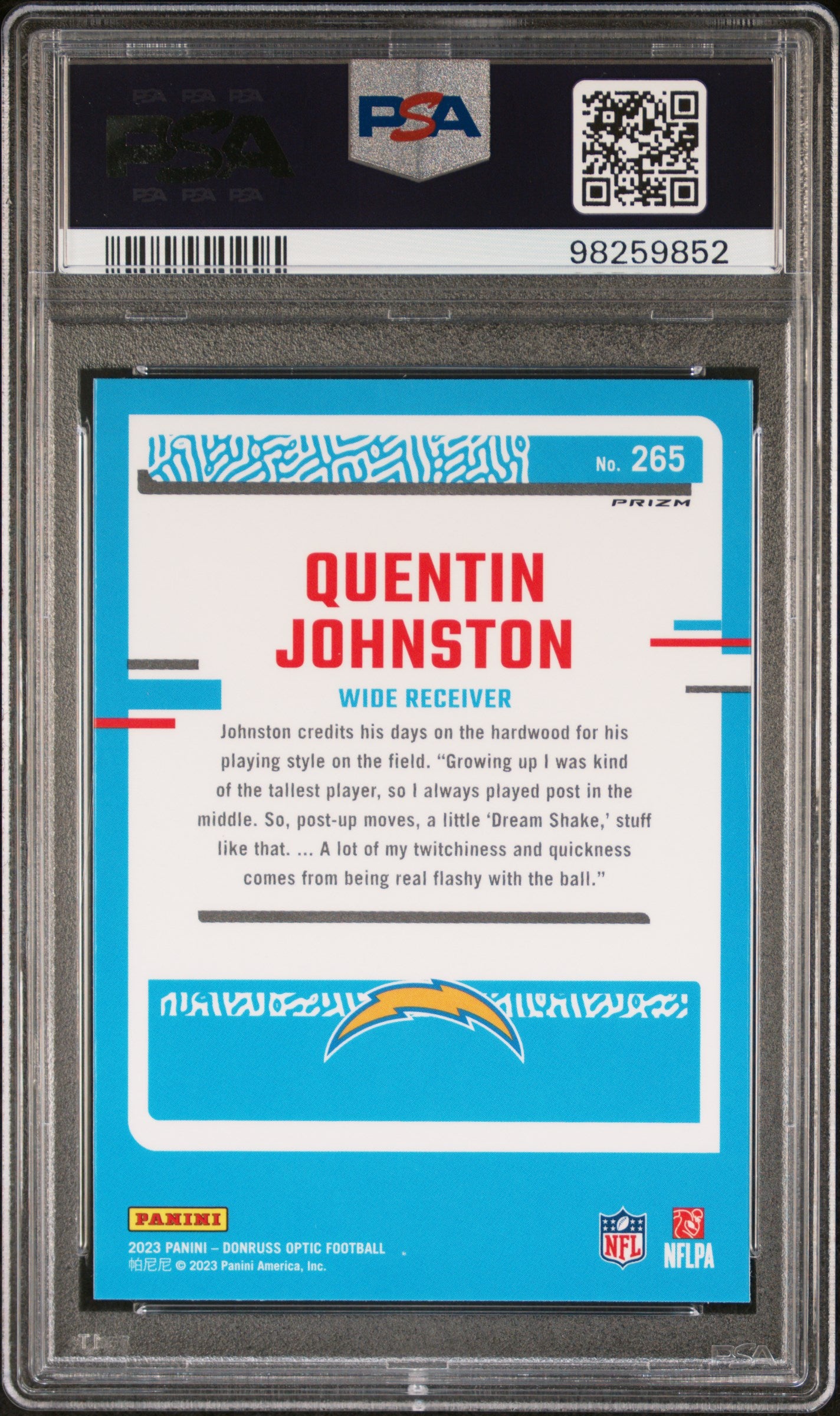 2023 Panini Donruss Optic #265 Quentin Johnston Green Velocity PSA 10 SKU025