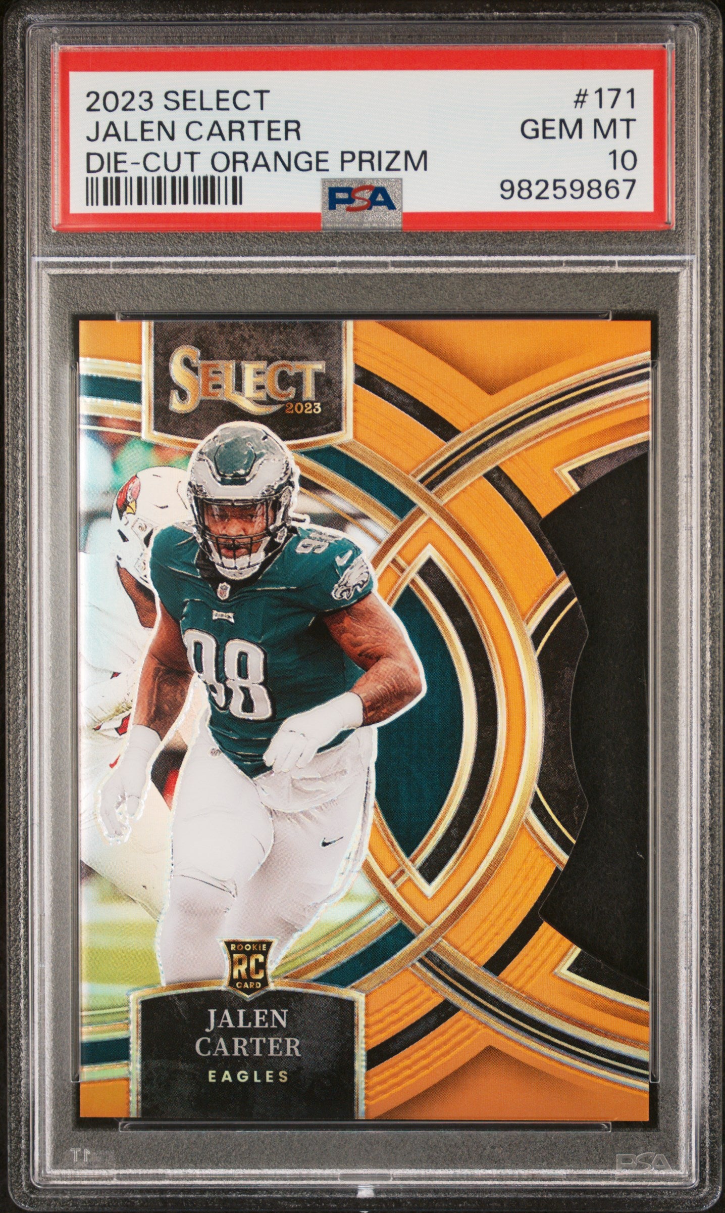 2023 Panini Select #171 Jalen Carter Die-Cut Orange Prizm PSA 10