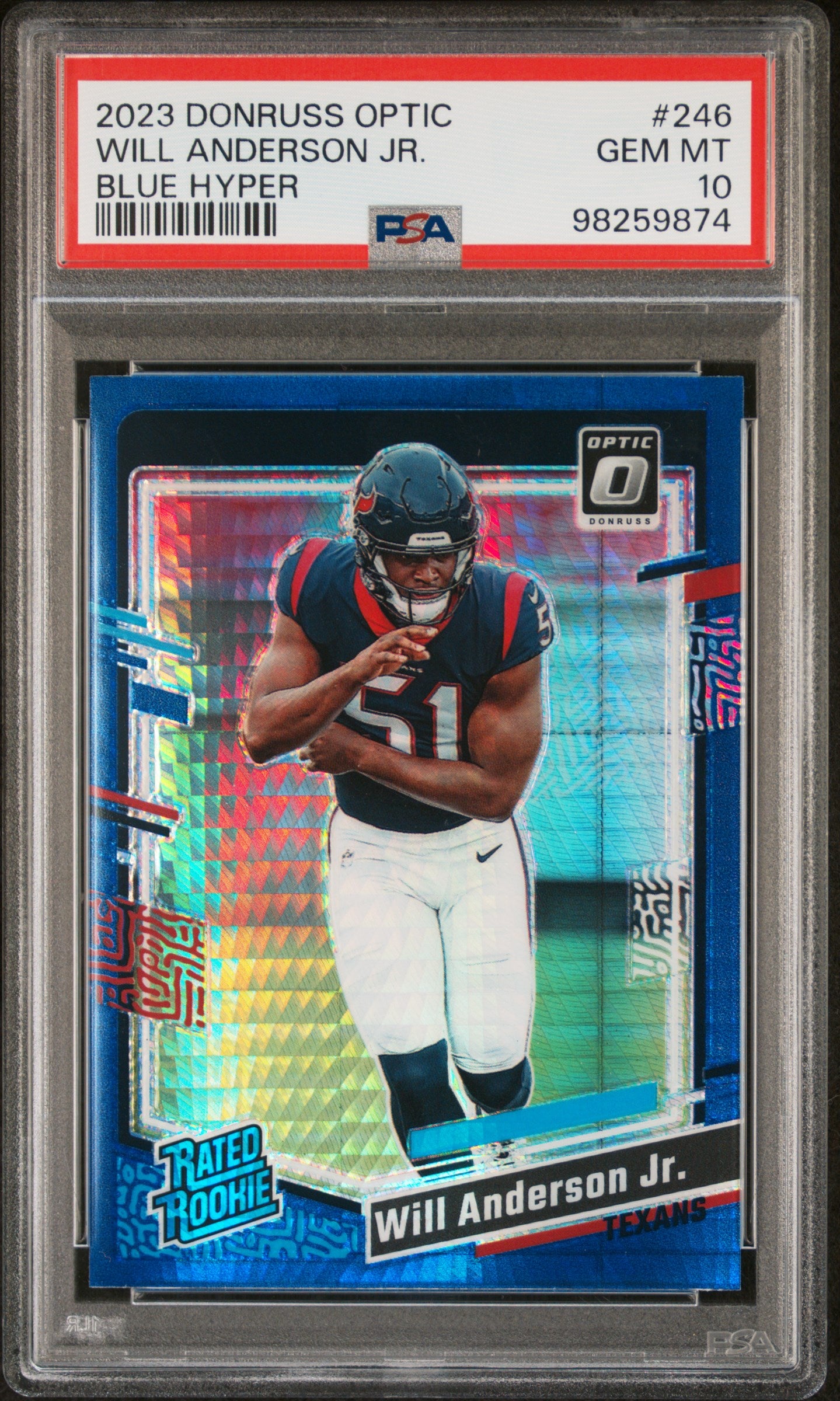 2023 Panini Donruss Optic #246 Will Anderson Jr. Blue Hyper PSA 10