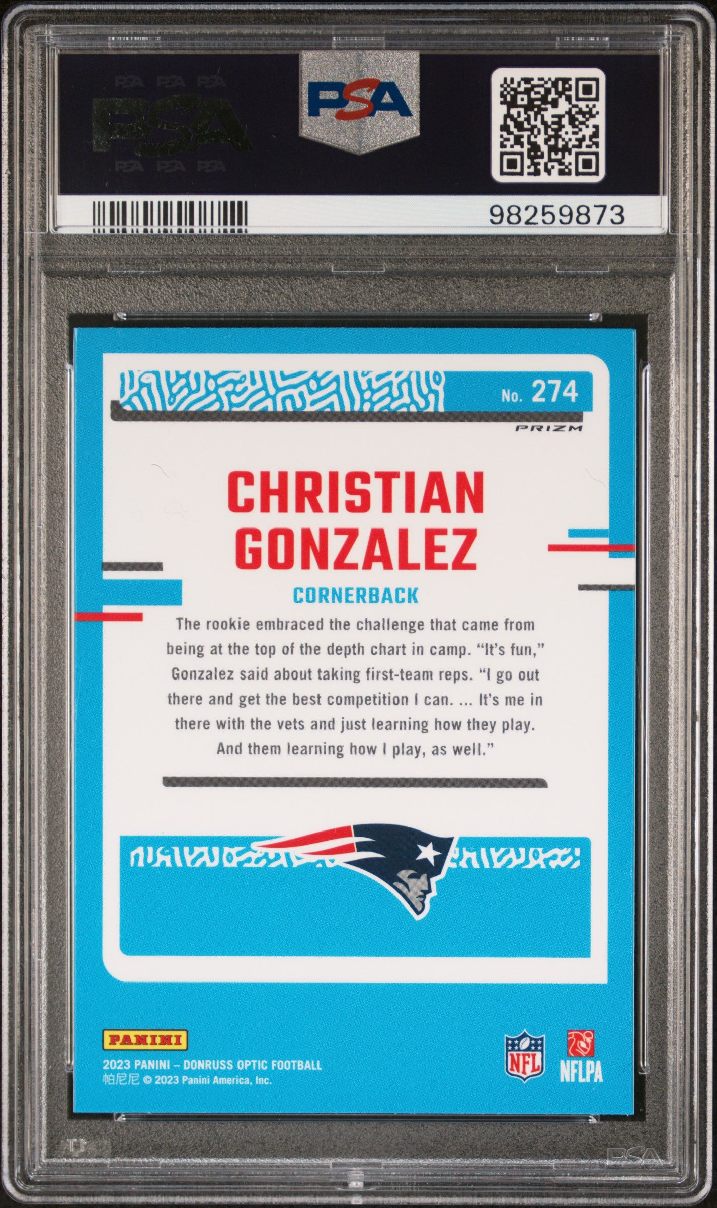 2023 Panini Donruss Optic #274 Christian Gonzalez Green Velocity PSA 10