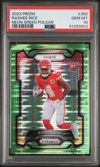 2023 Panini Prizm #350 Rashee Rice Neon Green Pulsar PSA 10