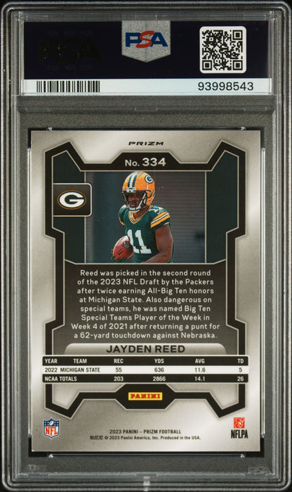 2023 Panini Prizm #334 Jayden Reed Silver Prizm PSA 10