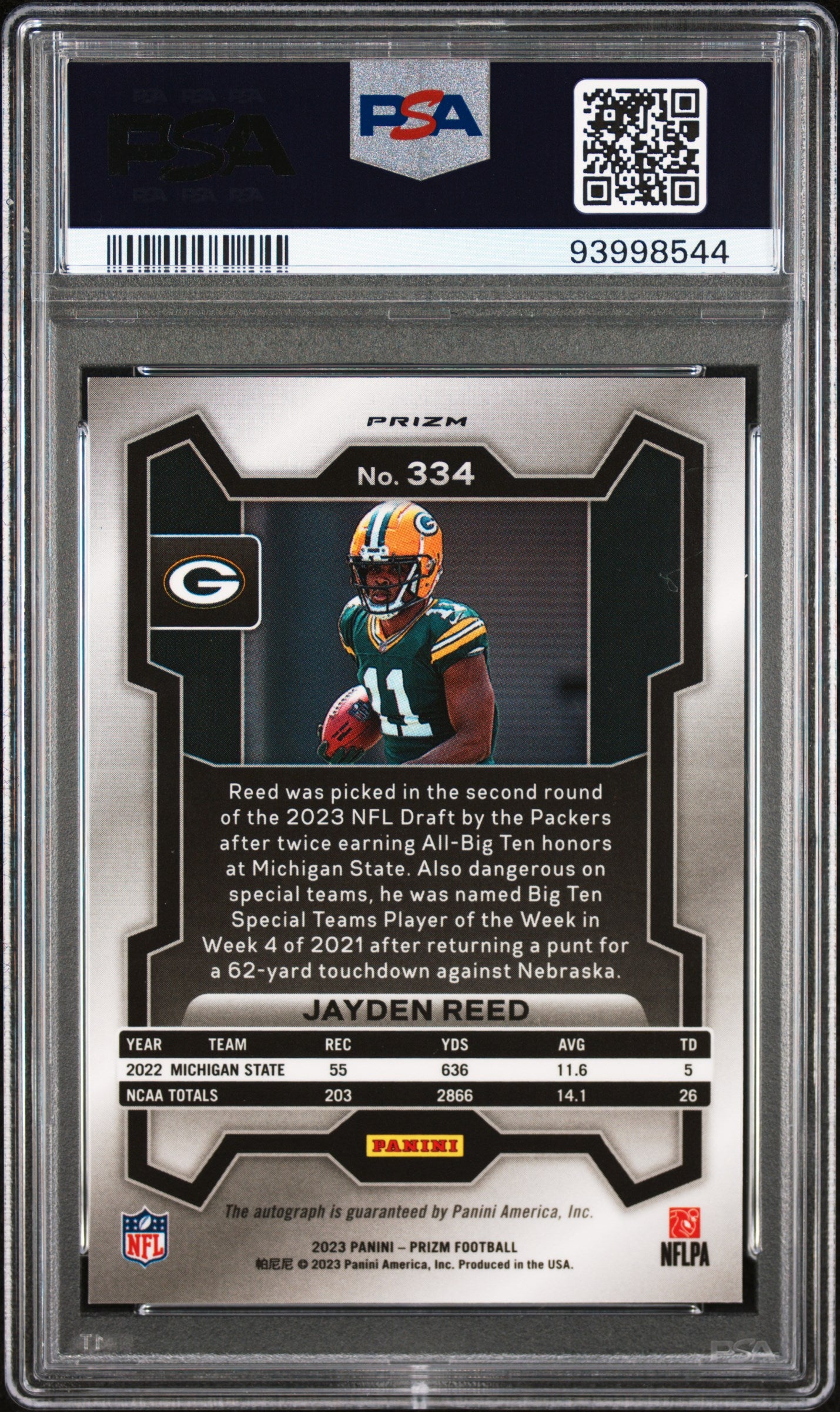 2023 Panini Prizm #334 Jayden Reed Autograph PSA 9