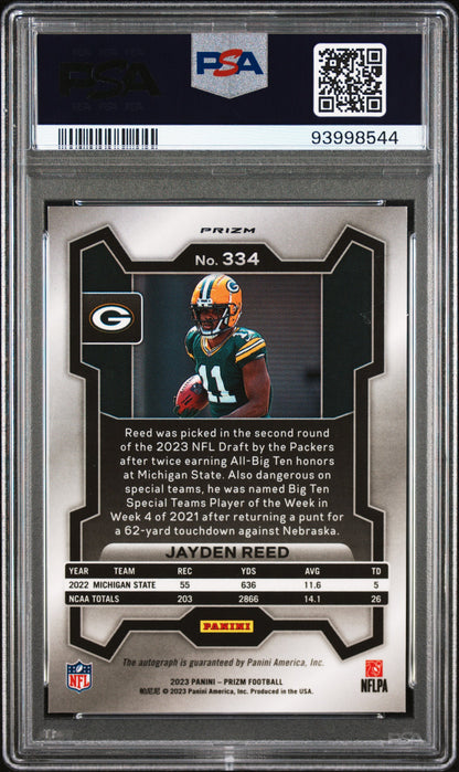 2023 Panini Prizm #334 Jayden Reed Autograph PSA 9