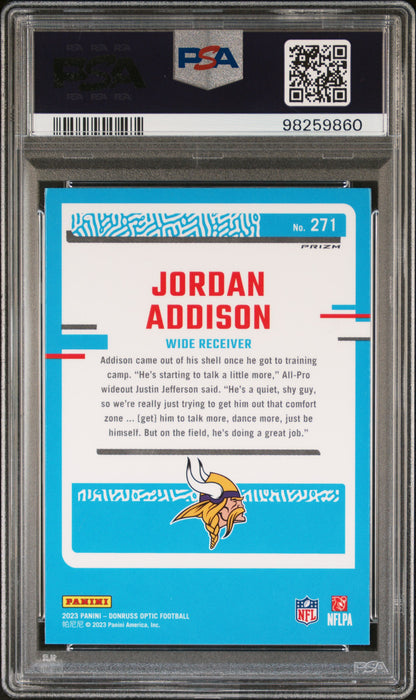 2023 Panini Donruss Optic #271 Jordan Addison Purple Shock PSA 10