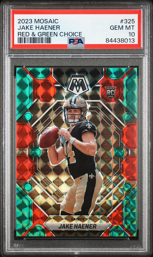 2023 Panini Mosaic #325 Jake Haener Red & Green Choice PSA 10