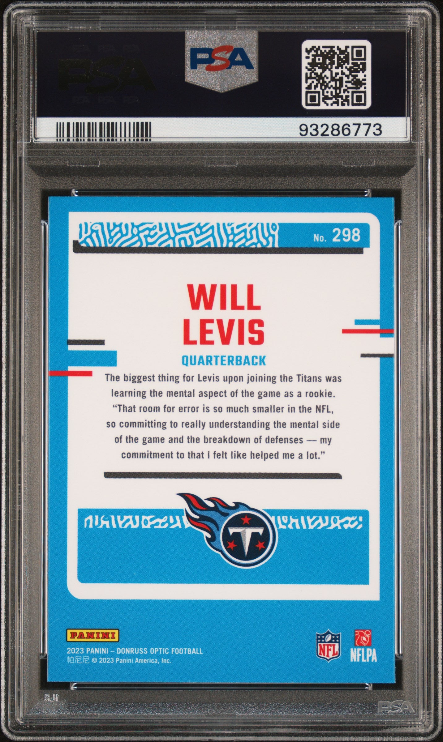 2023 Panini Donruss Optic #298 Will Levis PSA 10