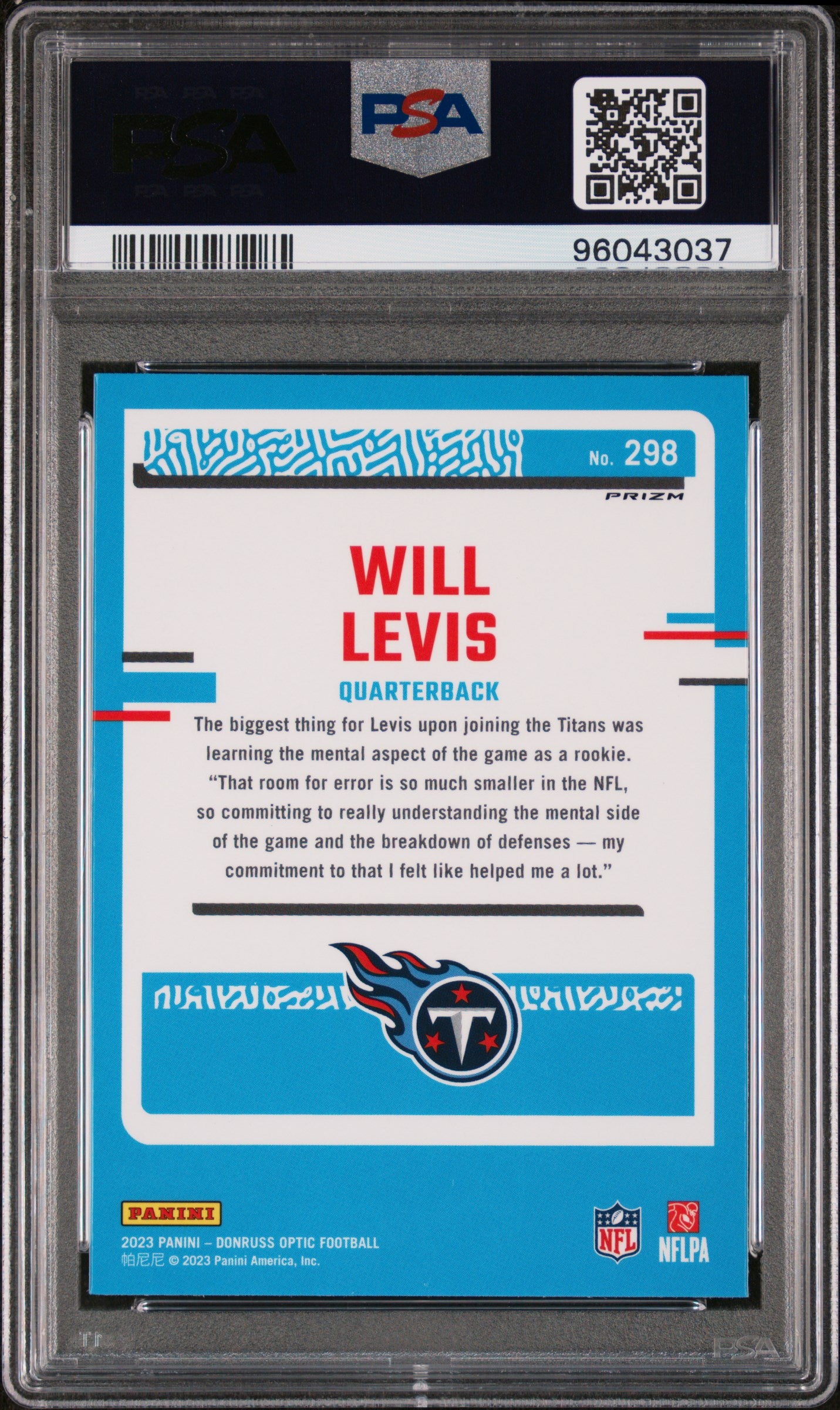 2023 Panini Donruss Optic #298 Will Levis Holo PSA 9