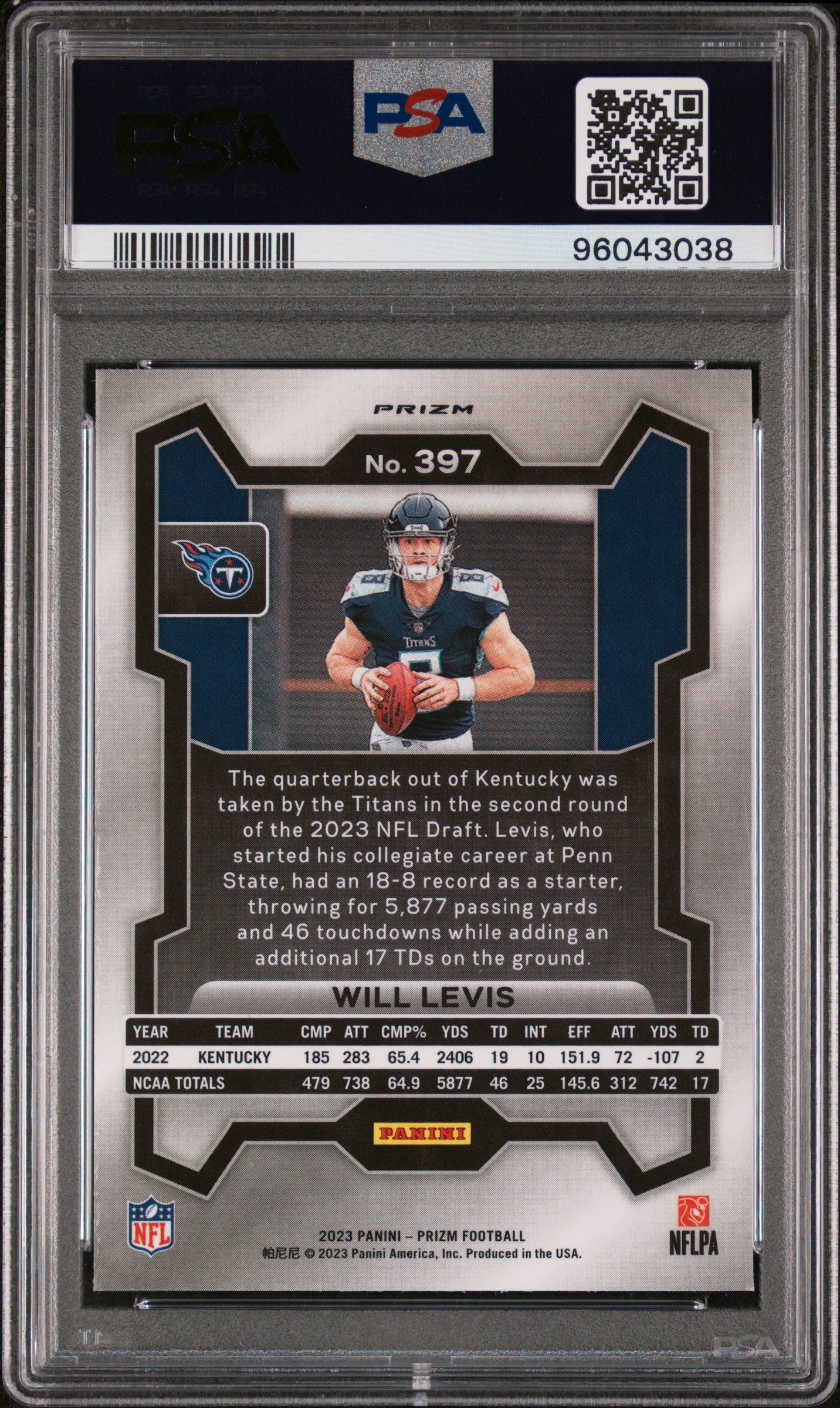 2023 Panini Prizm #397 Will Levis Lazer Prizm PSA 9