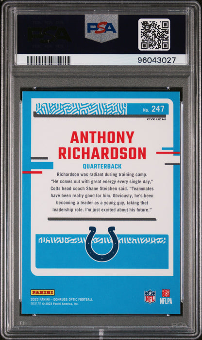 2023 Panini Donruss Optic #247 Anthony Richardson Purple Shock PSA 9