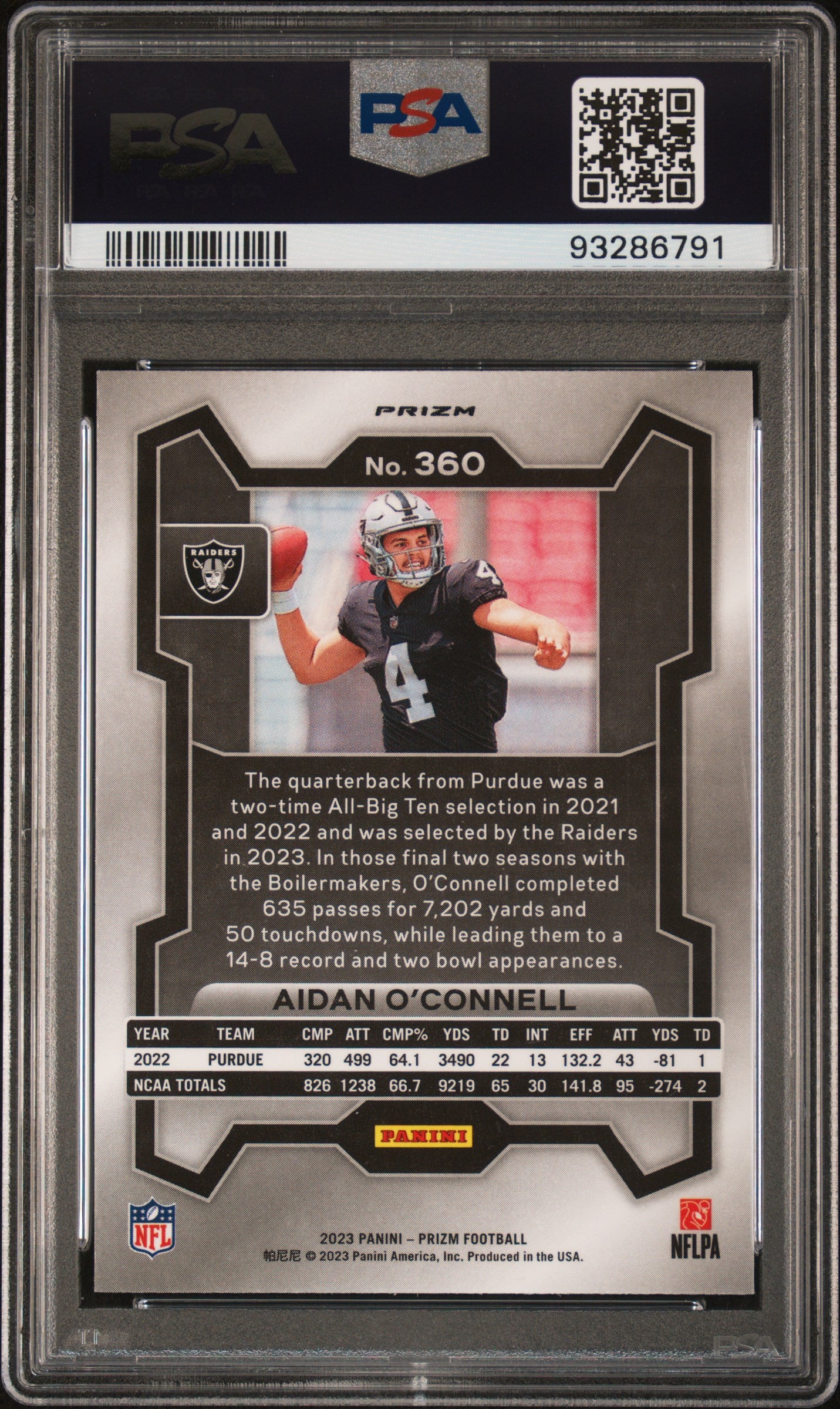 2023 Panini Prizm #360 Aidan O'Connell Neon Green Pulsar PSA 10