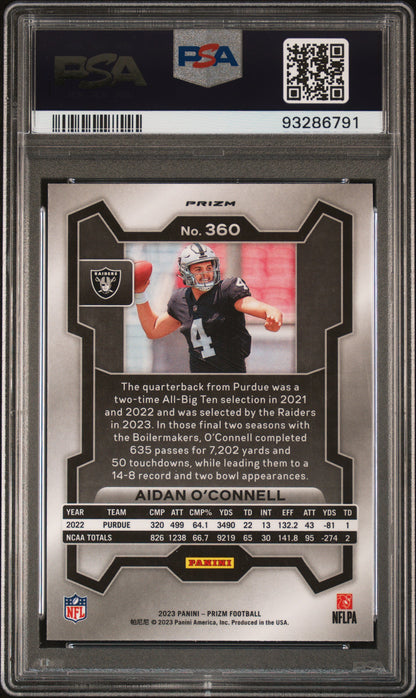 2023 Panini Prizm #360 Aidan O'Connell Neon Green Pulsar PSA 10