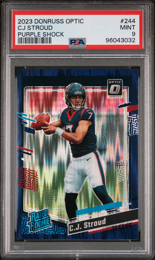 2023 Panini Donruss Optic #244 Cj Stroud Purple Shock PSA 9