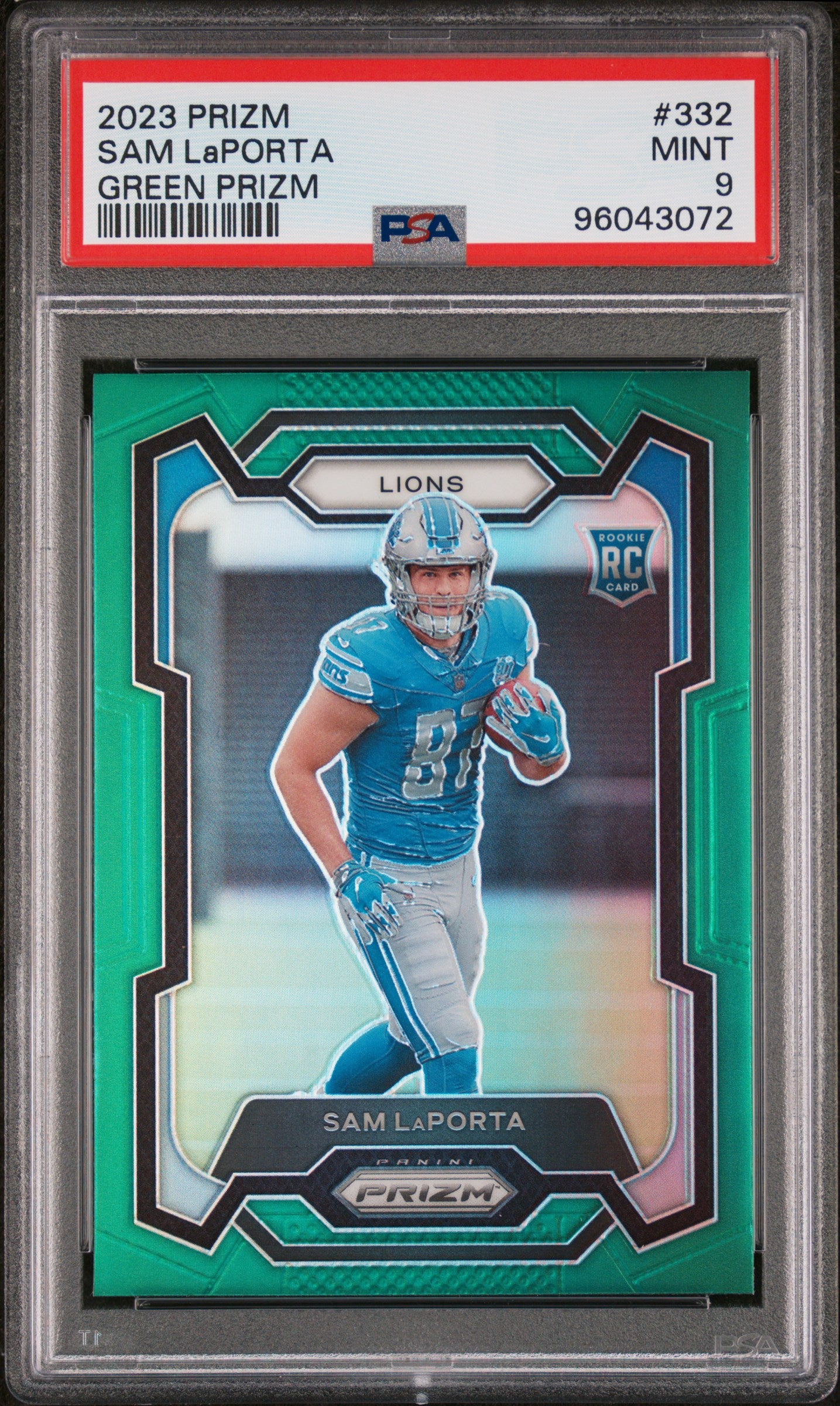 2023 Panini Prizm #332 Sam Laporta Green Prizm PSA 9