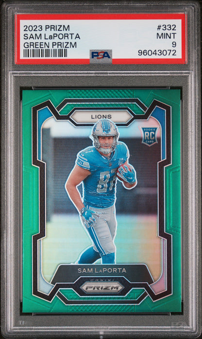 2023 Panini Prizm #332 Sam Laporta Green Prizm PSA 9