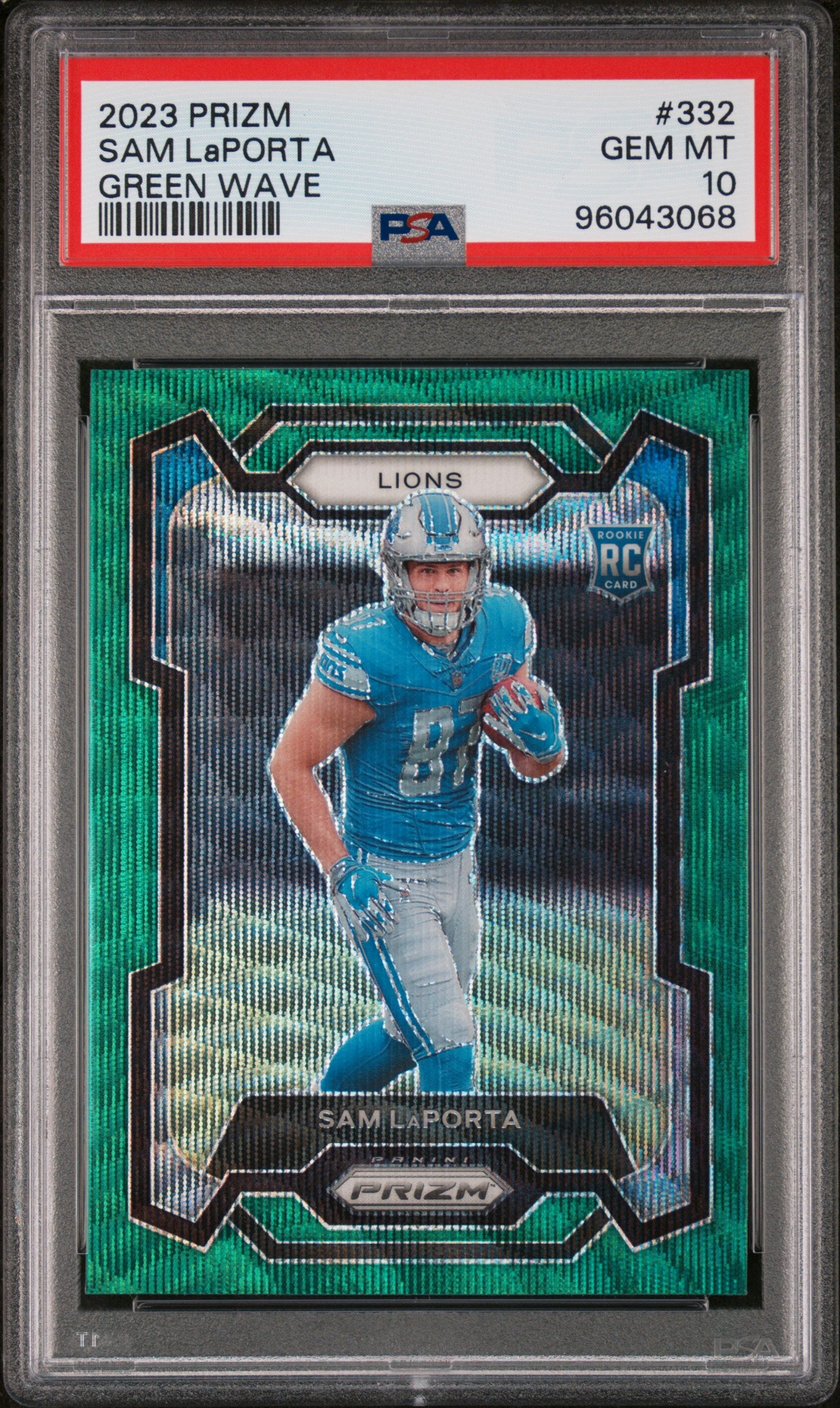 2023 Panini Prizm #332 Sam Laporta Green Wave PSA 10