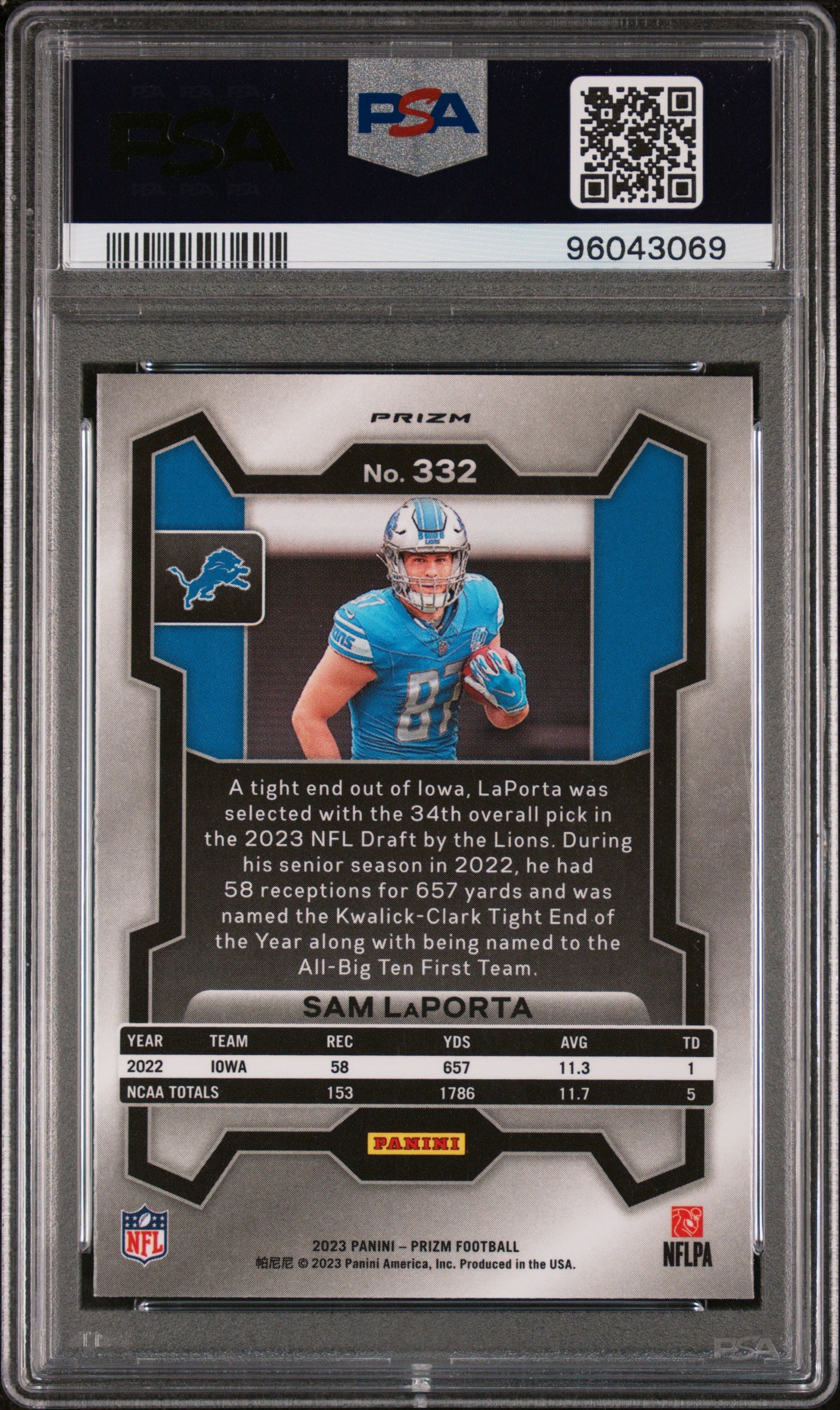 2023 Panini Prizm #332 Sam Laporta Green Wave PSA 9