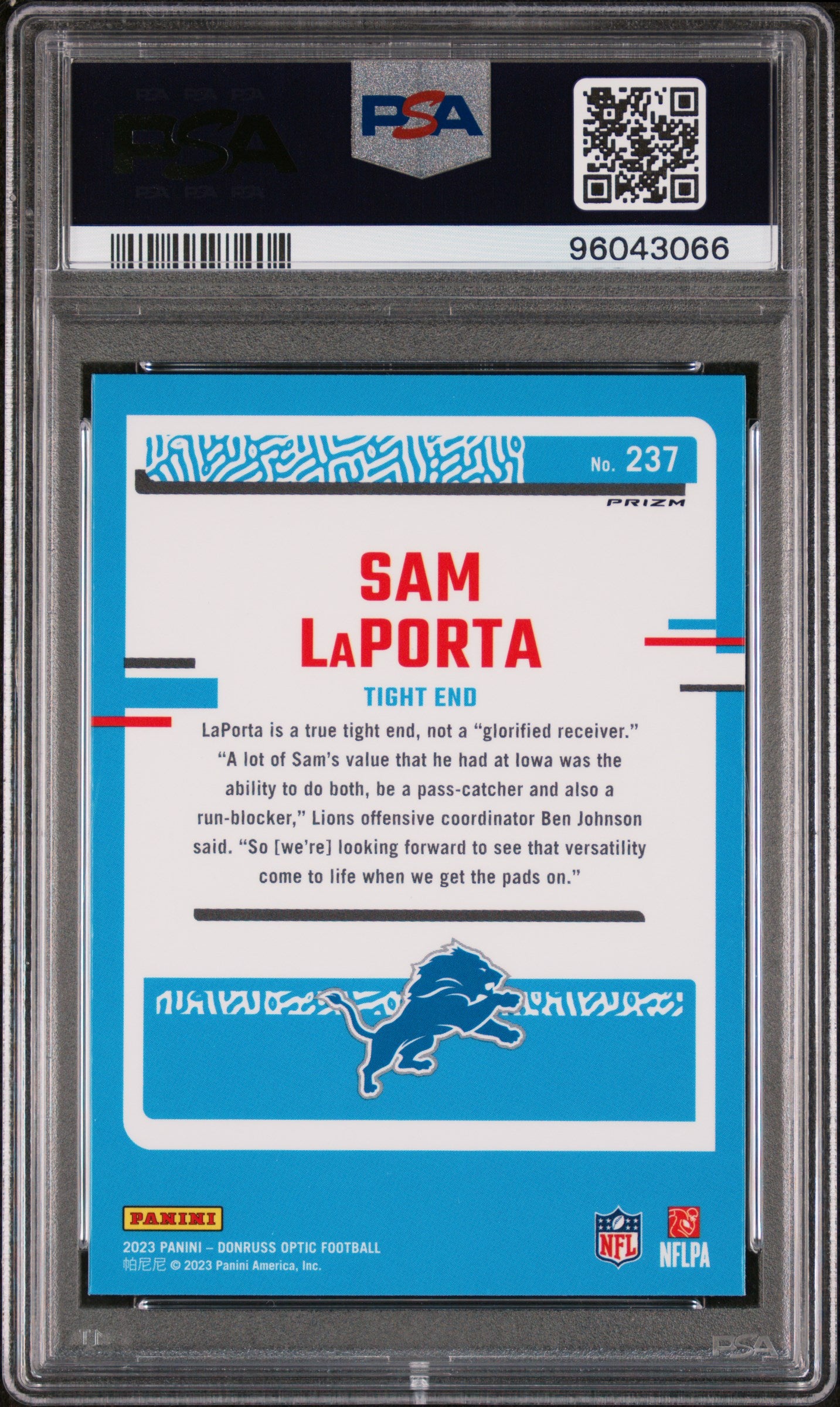 2023 Panini Donruss Optic #237 Sam Laporta Green Hyper PSA 9