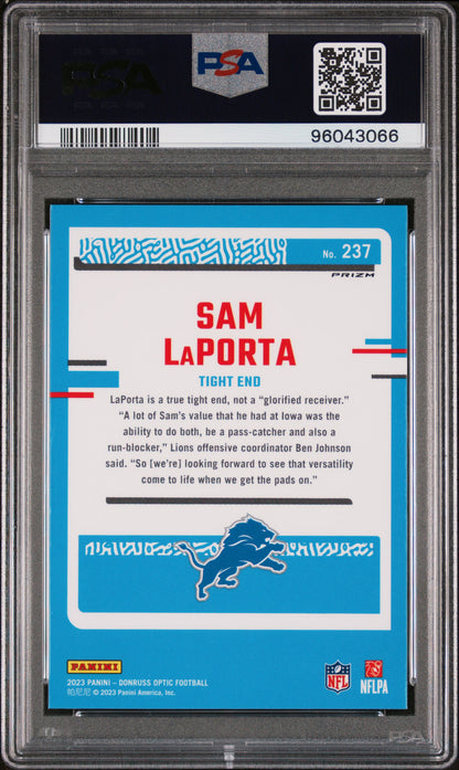 2023 Panini Donruss Optic #237 Sam Laporta Green Hyper PSA 9