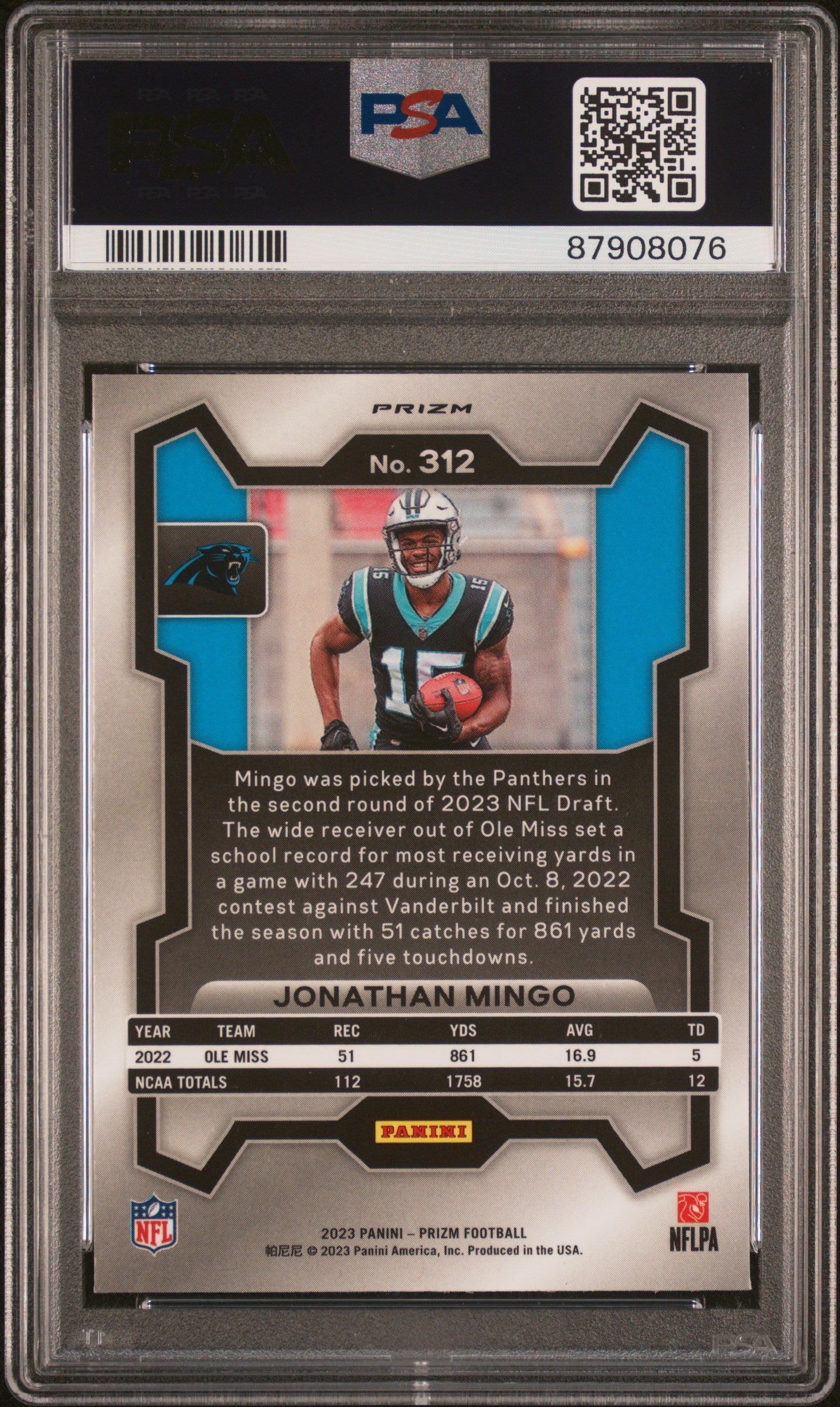 2023 Panini Prizm #312 Jonathan Mingo Disco Prizm PSA 10