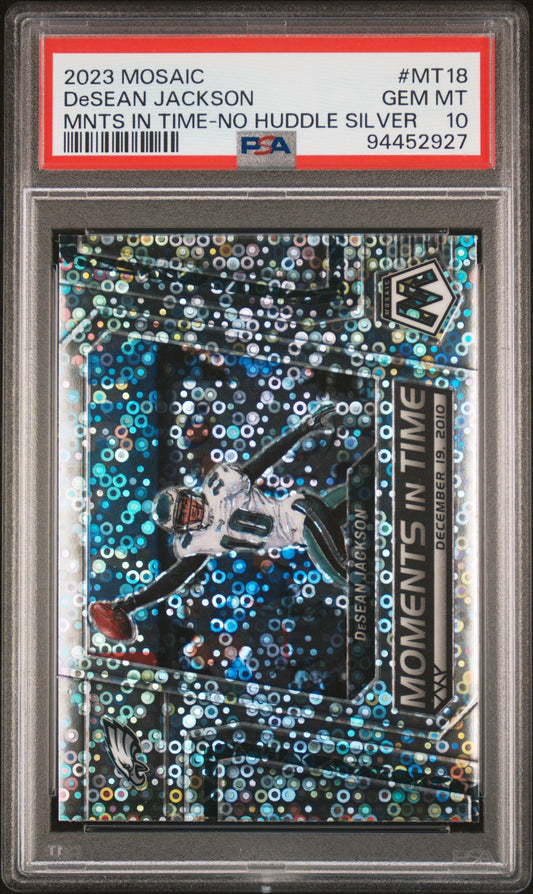 2023 Panini Mosaic Moments In Time #MT18 Desean Jackson No Huddle Silver PSA 10