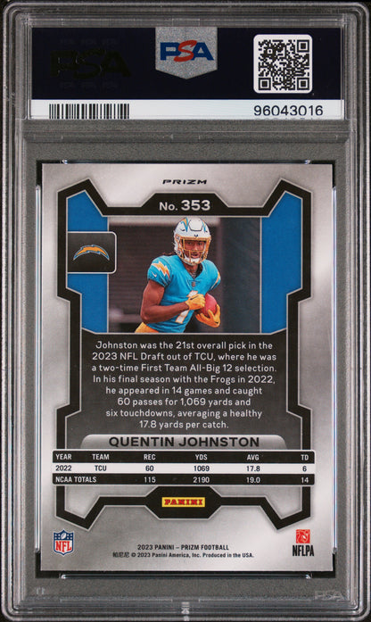 2023 Panini Prizm #353 Quentin Johnston Green Wave PSA 9