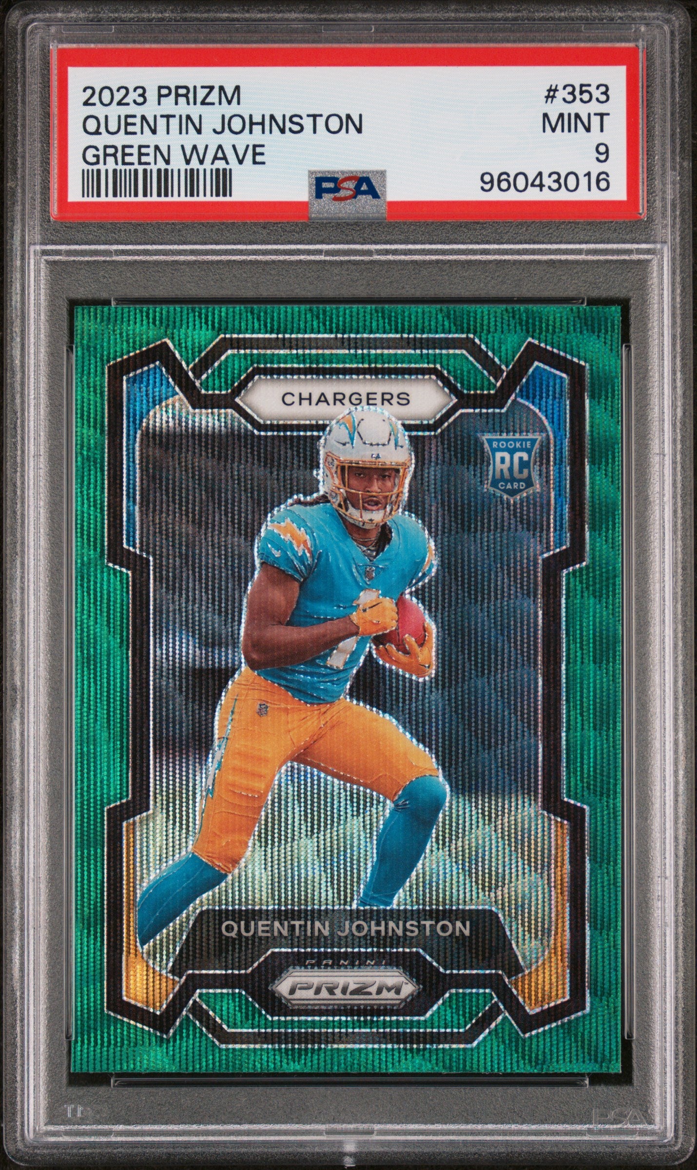 2023 Panini Prizm #353 Quentin Johnston Green Wave PSA 9