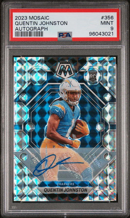 2023 Panini Mosaic #356 Quentin Johnston Autograph PSA 9