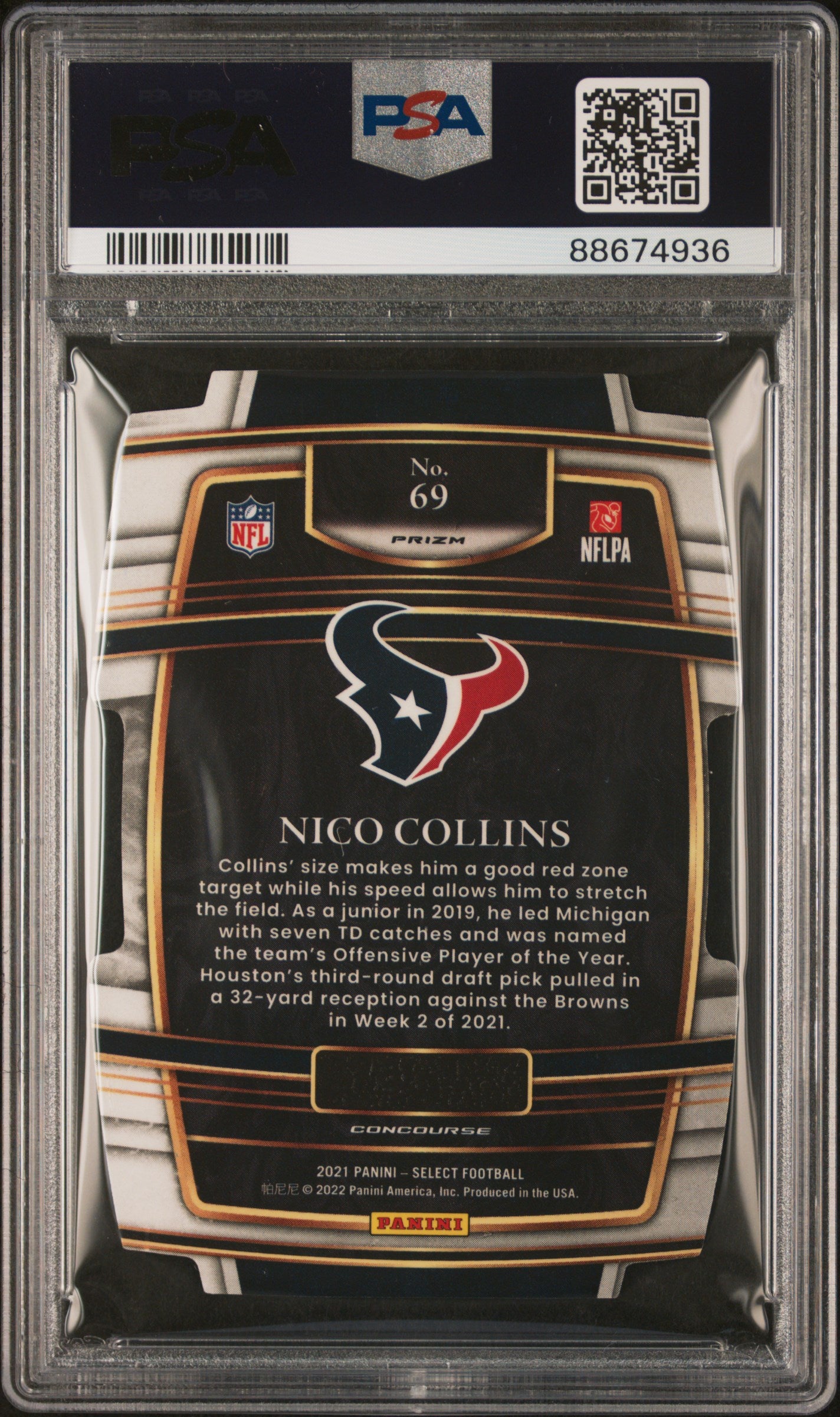 2021 Panini Select #69 Nico Collins D/C Red/Blue Prizm PSA 10