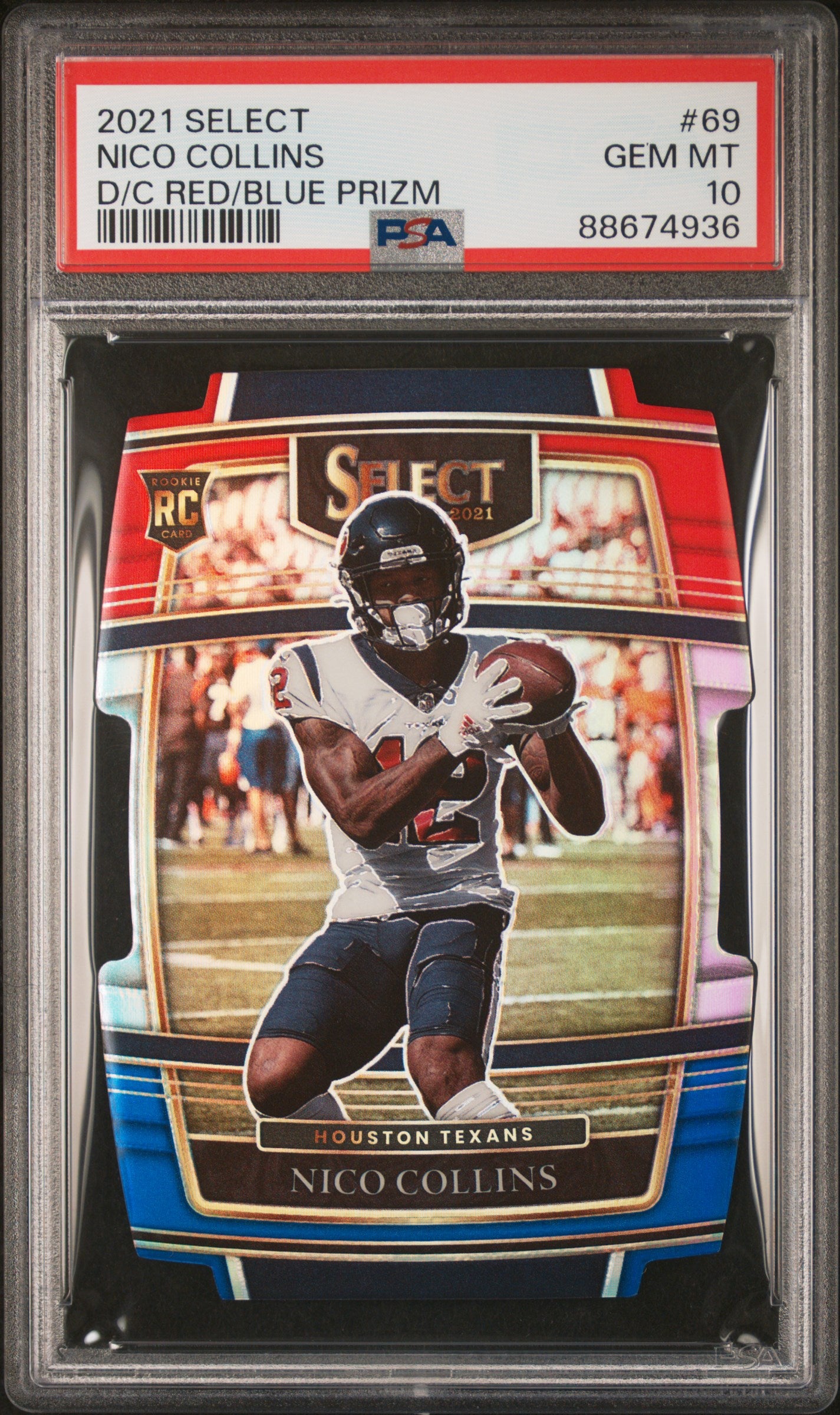 2021 Panini Select #69 Nico Collins D/C Red/Blue Prizm PSA 10