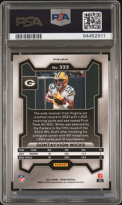 2023 Panini Prizm #333 Dontayvion Wicks Silver Prizm PSA 10