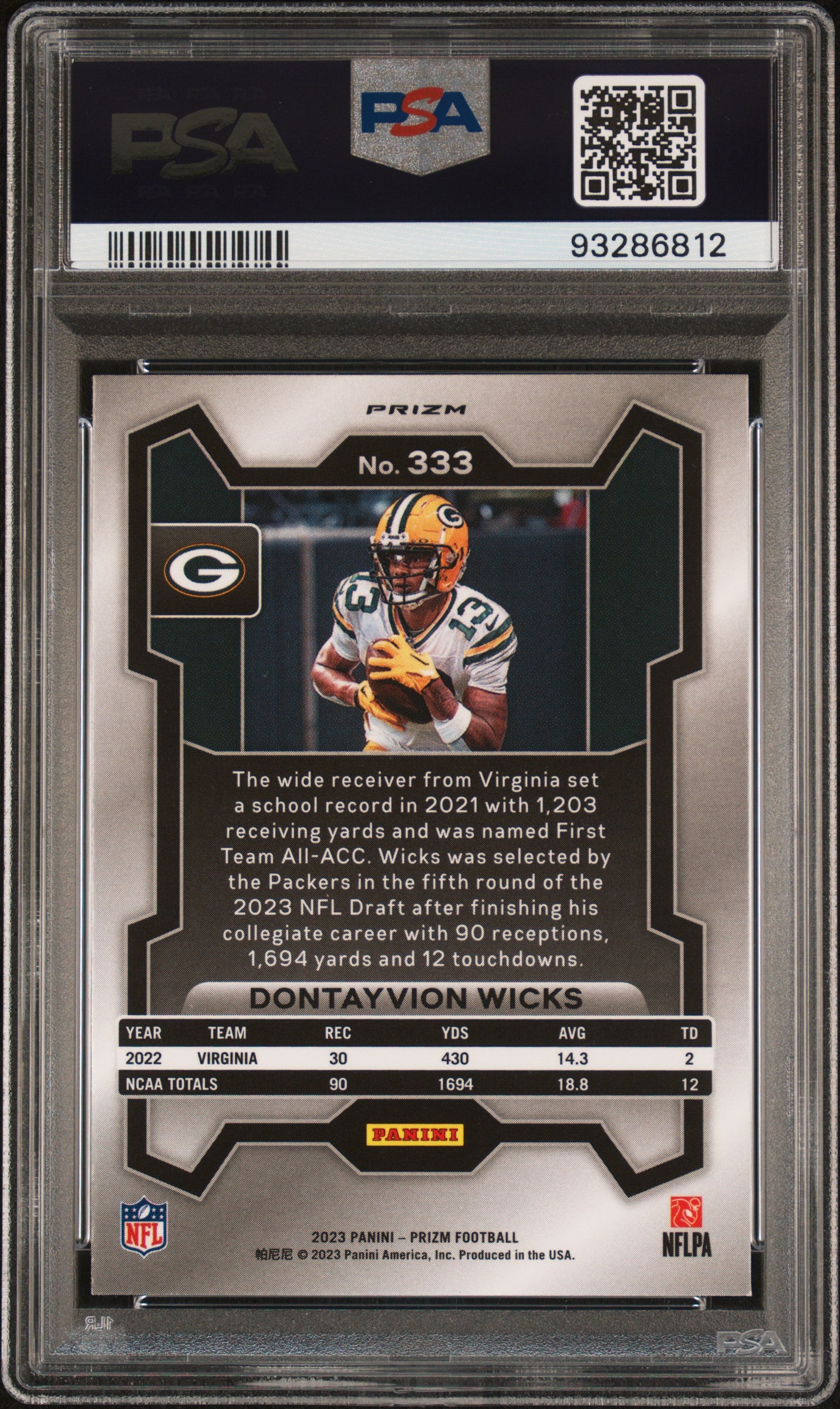 2023 Panini Prizm #333 Dontayvion Wicks Disco Prizm PSA 10