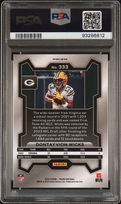 2023 Panini Prizm #333 Dontayvion Wicks Disco Prizm PSA 10