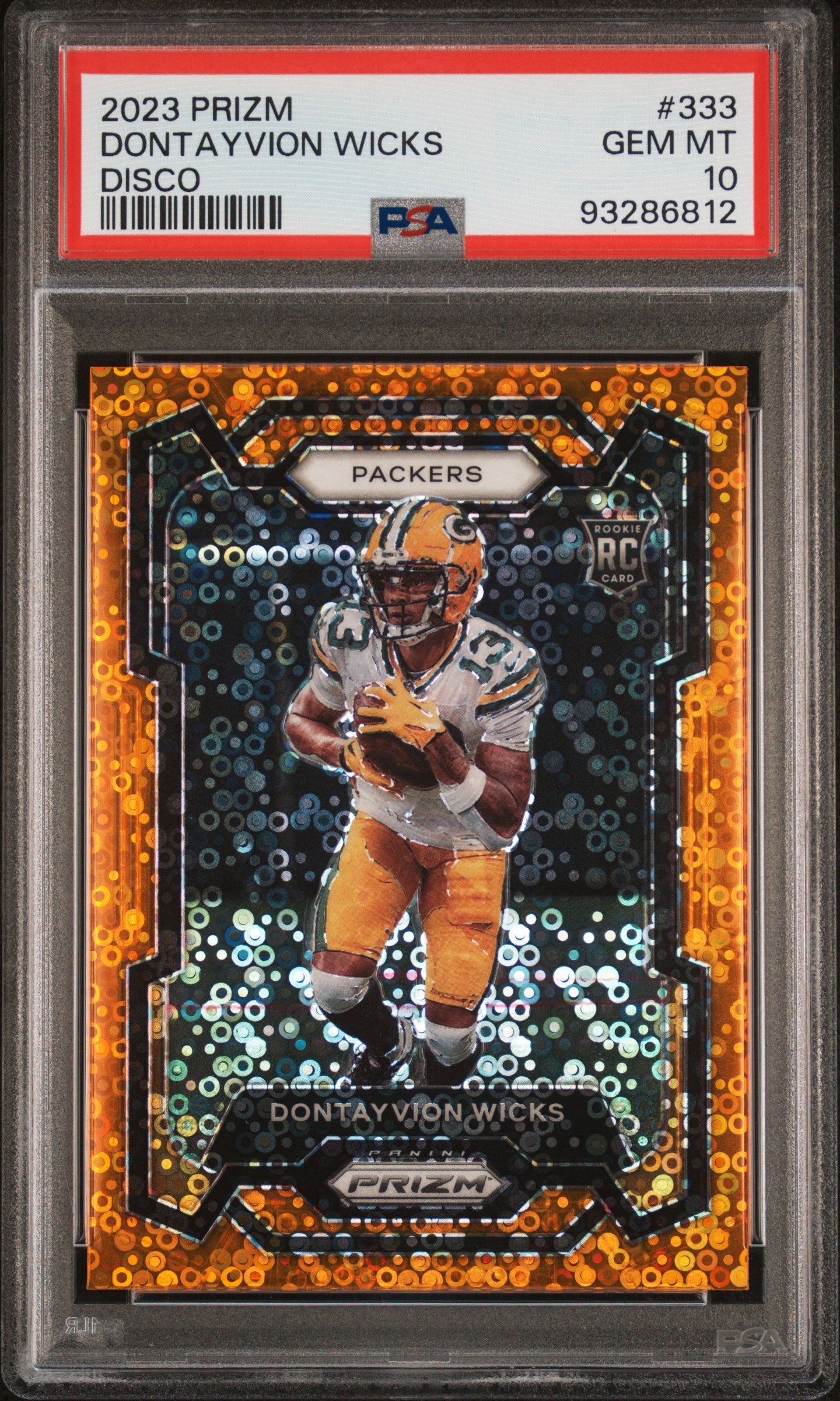 2023 Panini Prizm #333 Dontayvion Wicks Disco Prizm PSA 10