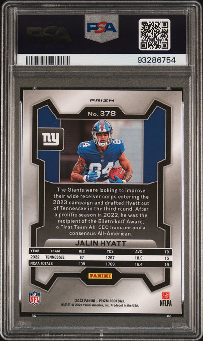 2023 Panini Prizm #378 Jalin Hyatt Neon Green Pulsar PSA 10