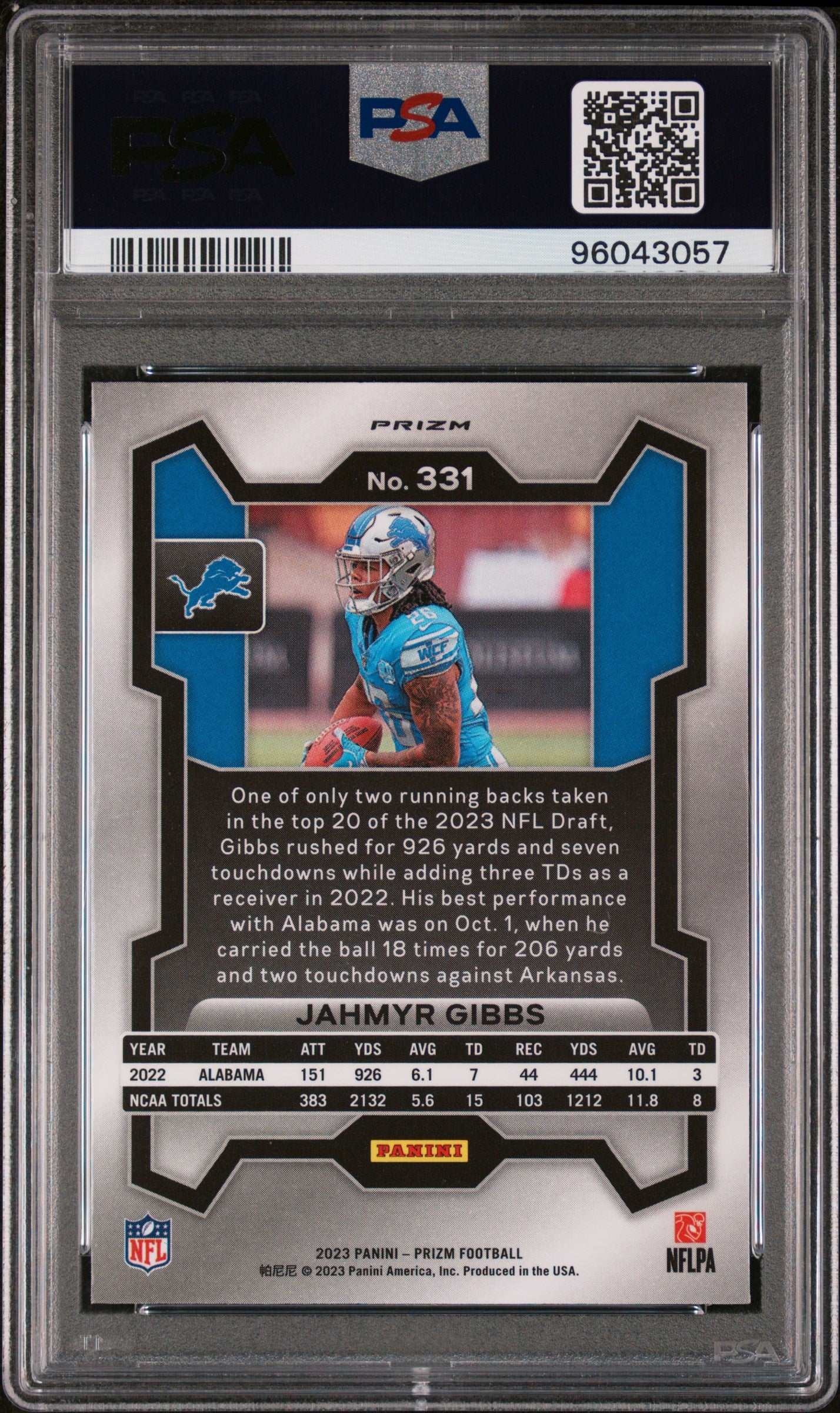 2023 Panini Prizm #331 Jahmyr Gibbs Silver Prizm PSA 10