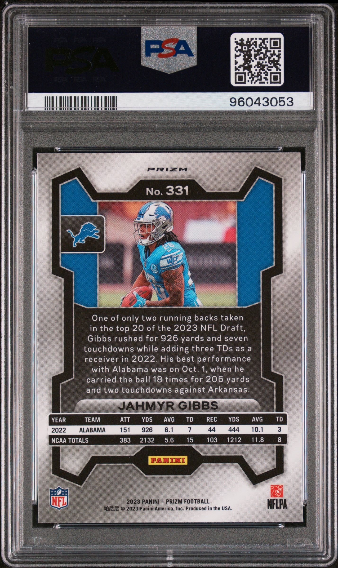 2023 Panini Prizm #331 Jahmyr Gibbs Green Wave PSA 10