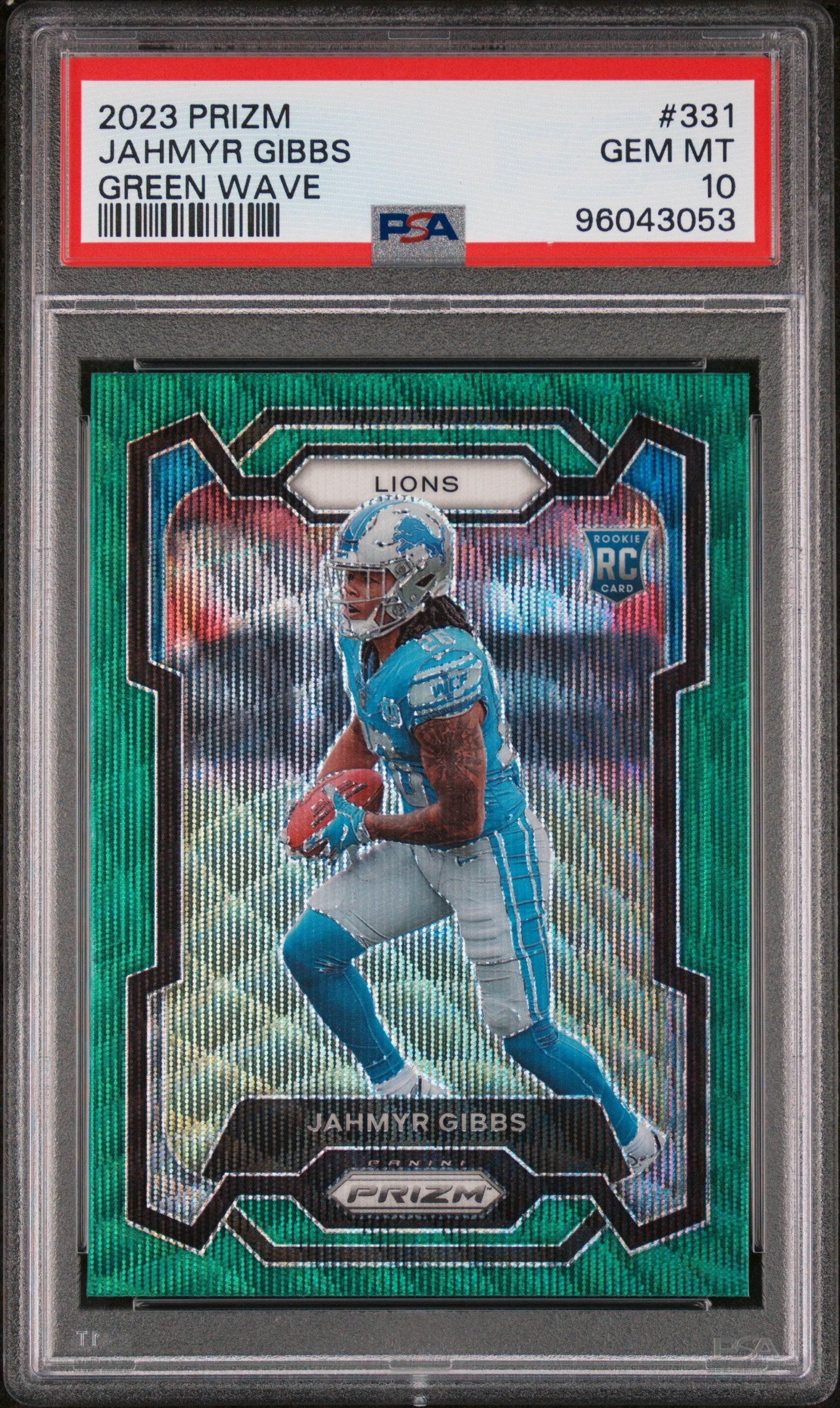 2023 Panini Prizm #331 Jahmyr Gibbs Green Wave PSA 10