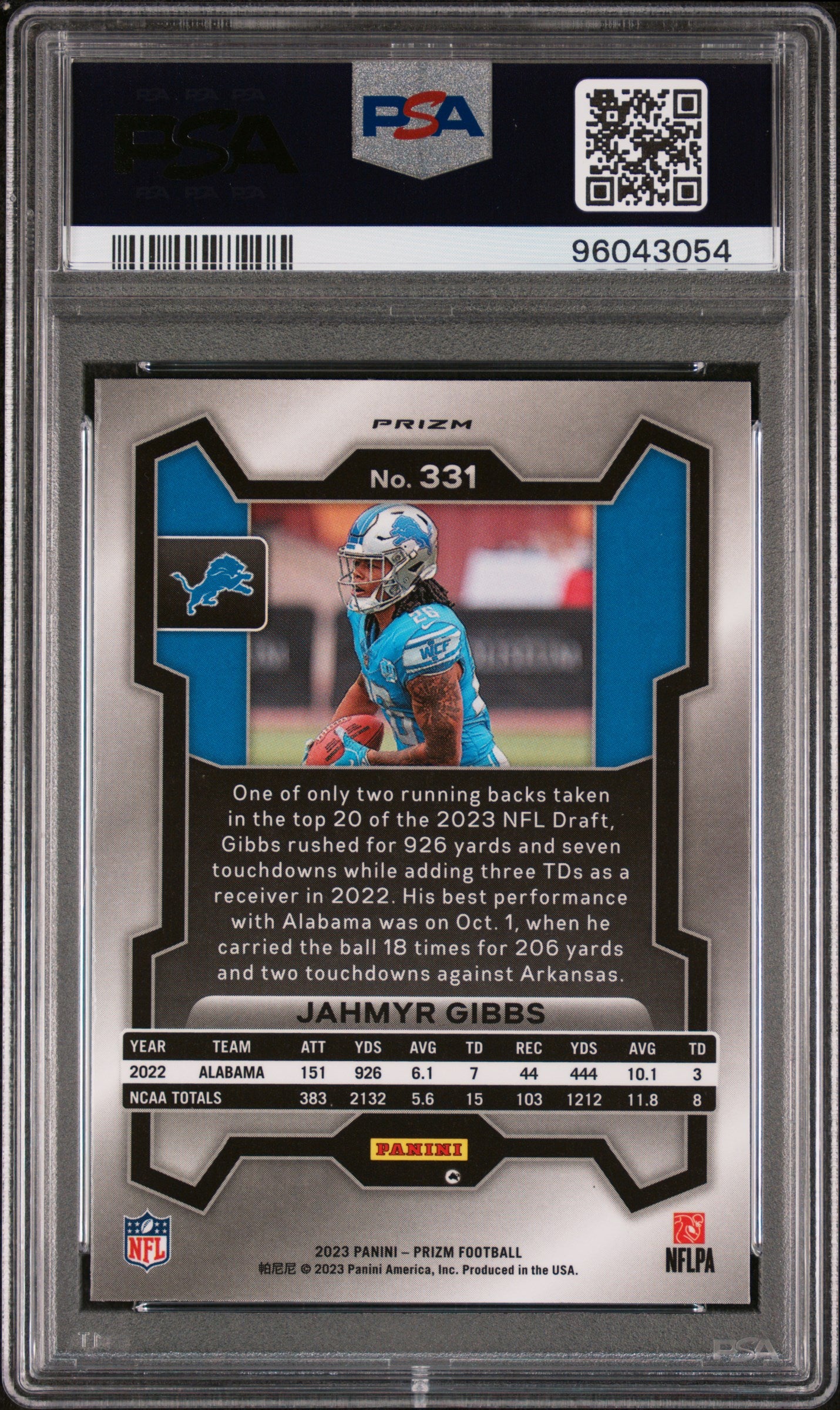 2023 Panini Prizm #331 Jahmyr Gibbs Lazer Prizm PSA 10