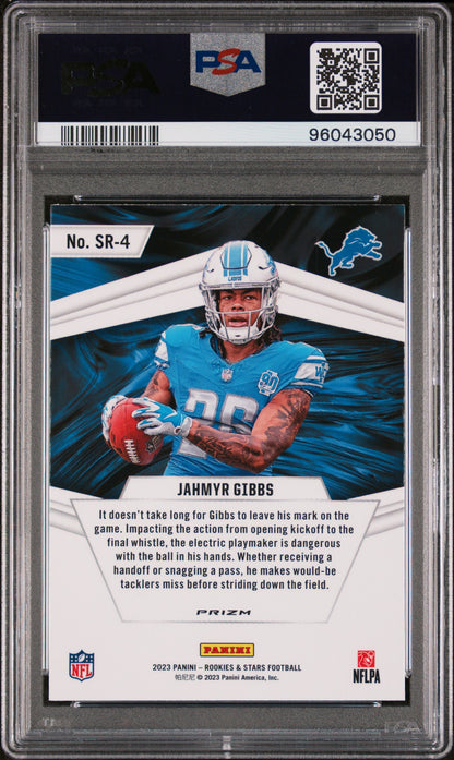 2023 Panini Rookies & Stars Stellar Rookies #SR4 Jahmyr Gibbs Red Plaid PSA 10