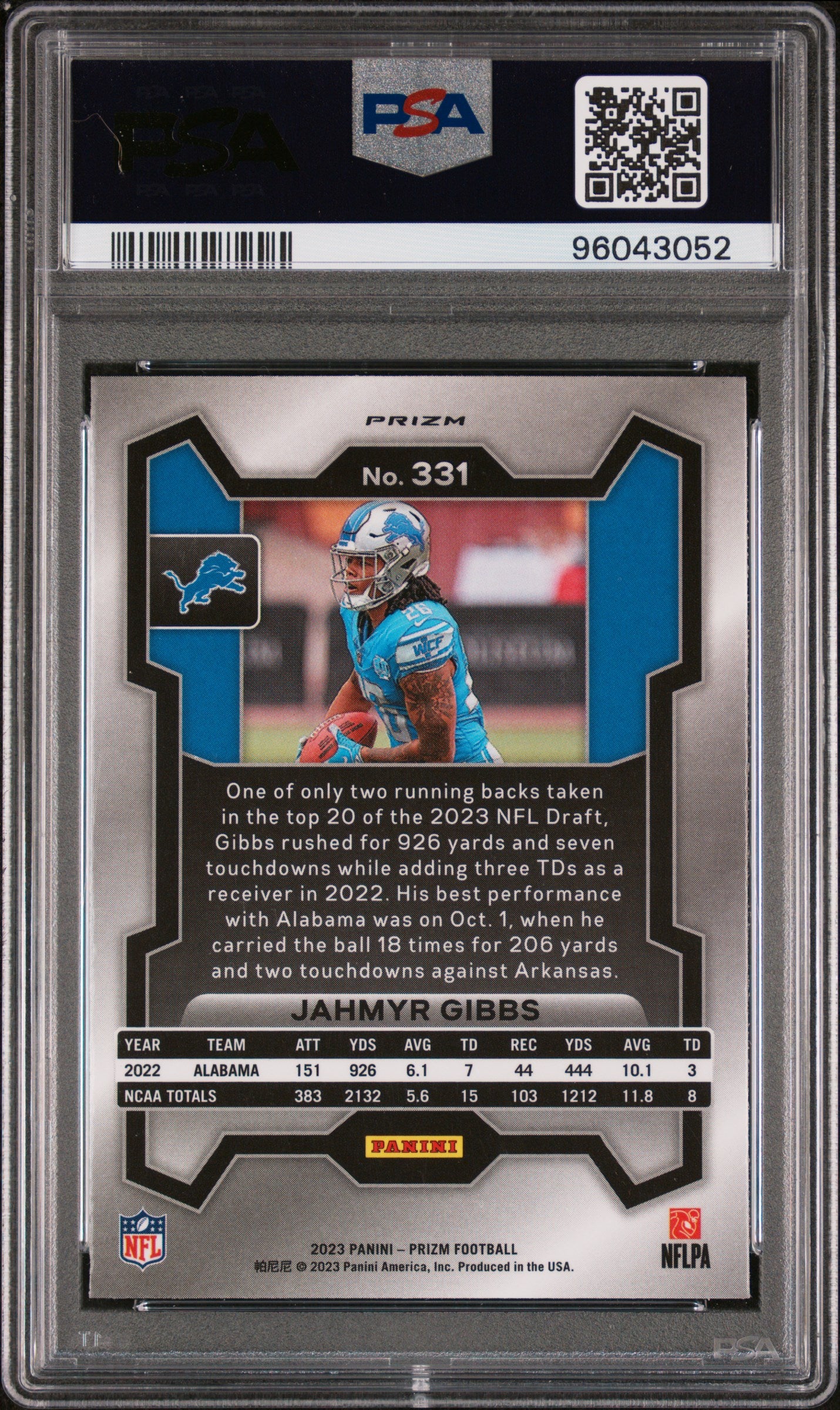 2023 Panini Prizm #331 Jahmyr Gibbs Green Prizm PSA 10