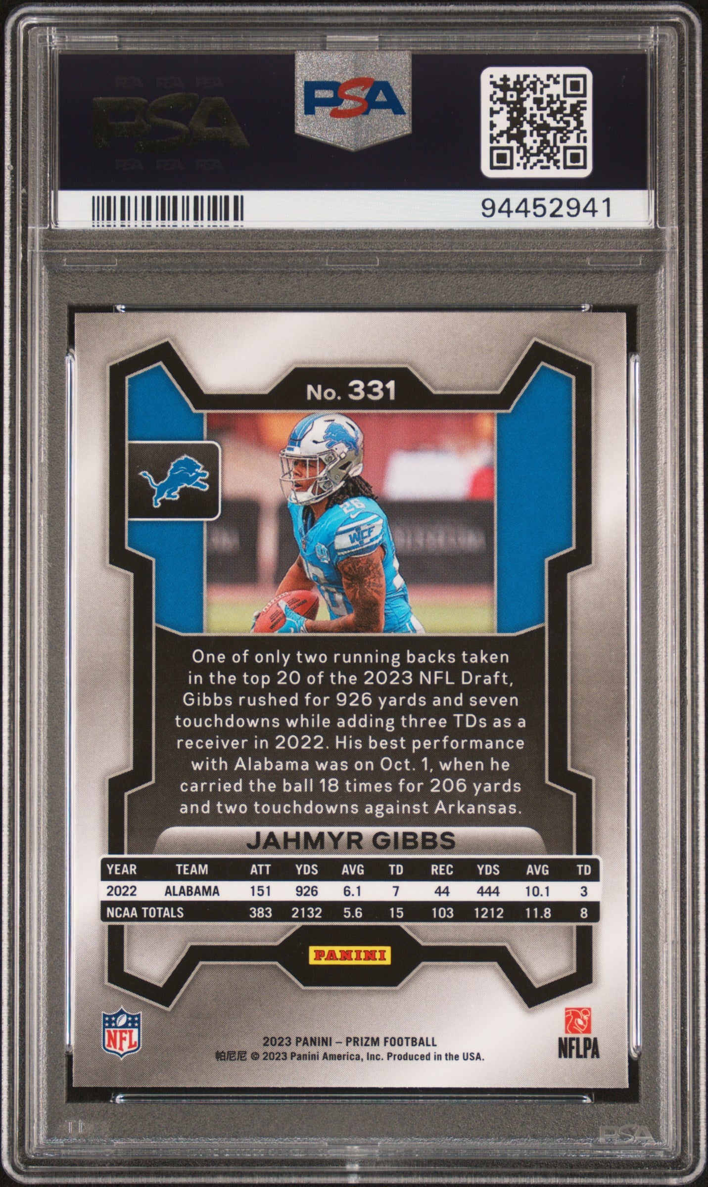2023 Panini Prizm #331 Jahmyr Gibbs PSA 10