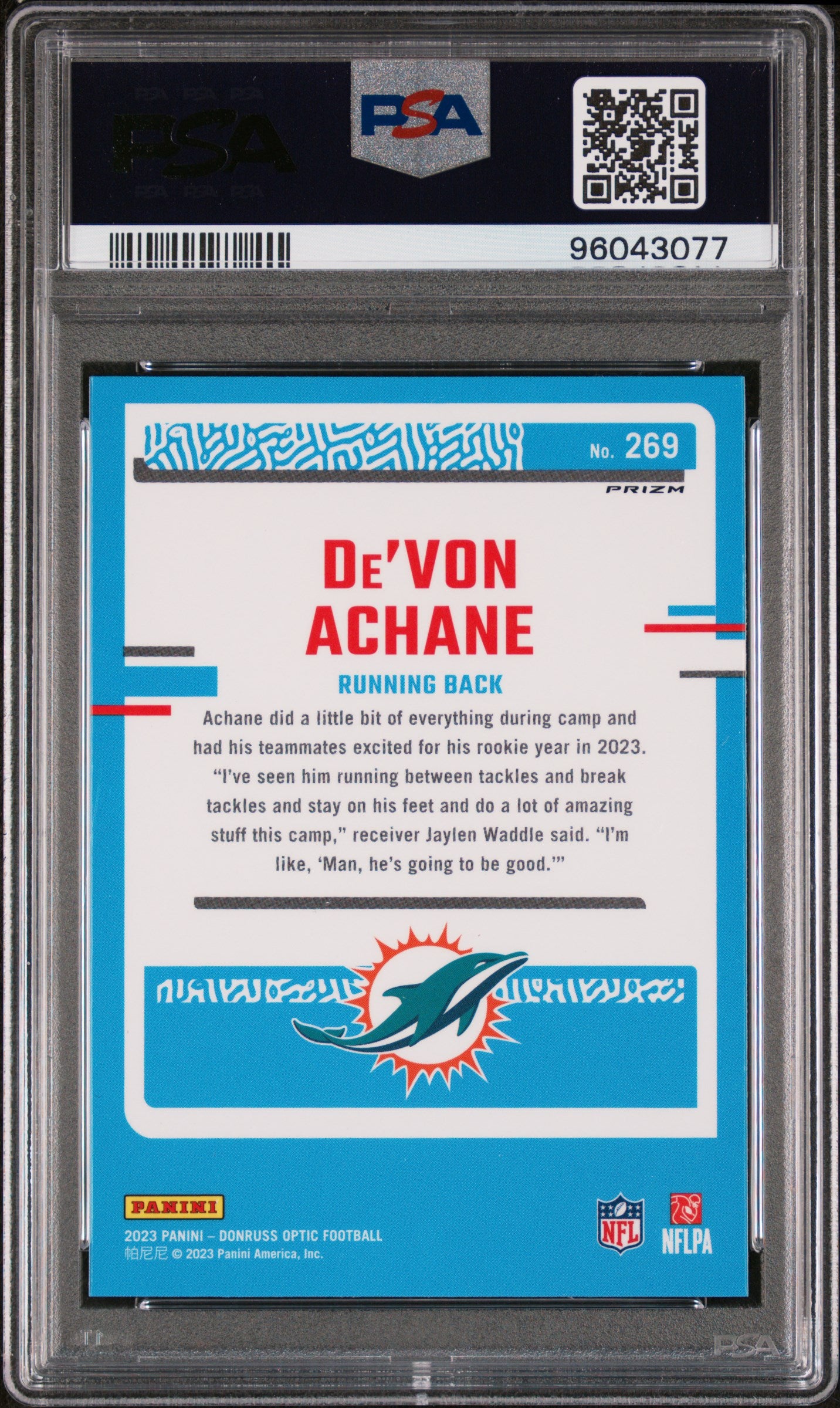 2023 Panini Donruss Optic #269 De'Von Achane Holo PSA 9