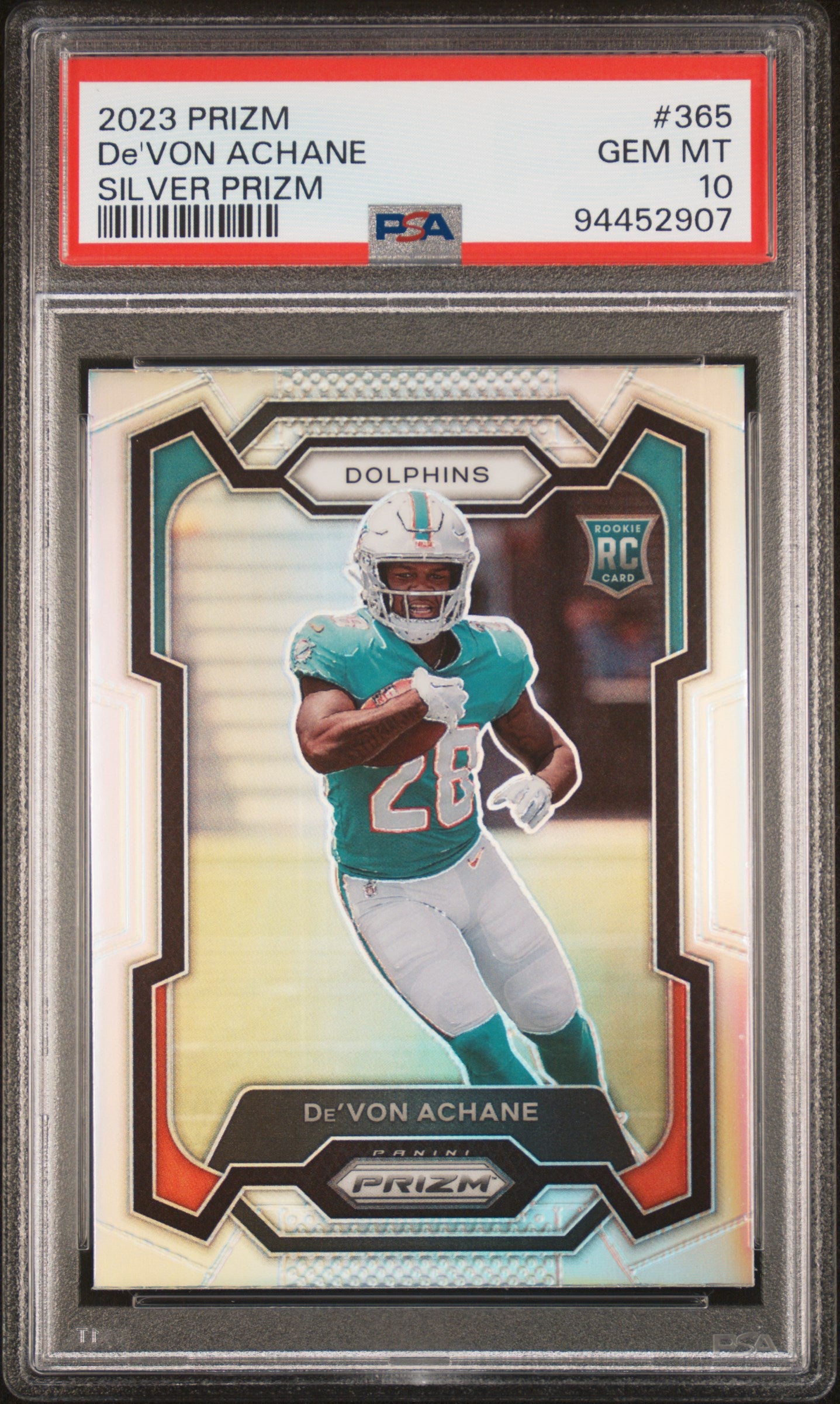 2023 Panini Prizm #365 De'Von Achane Silver Prizm PSA 10